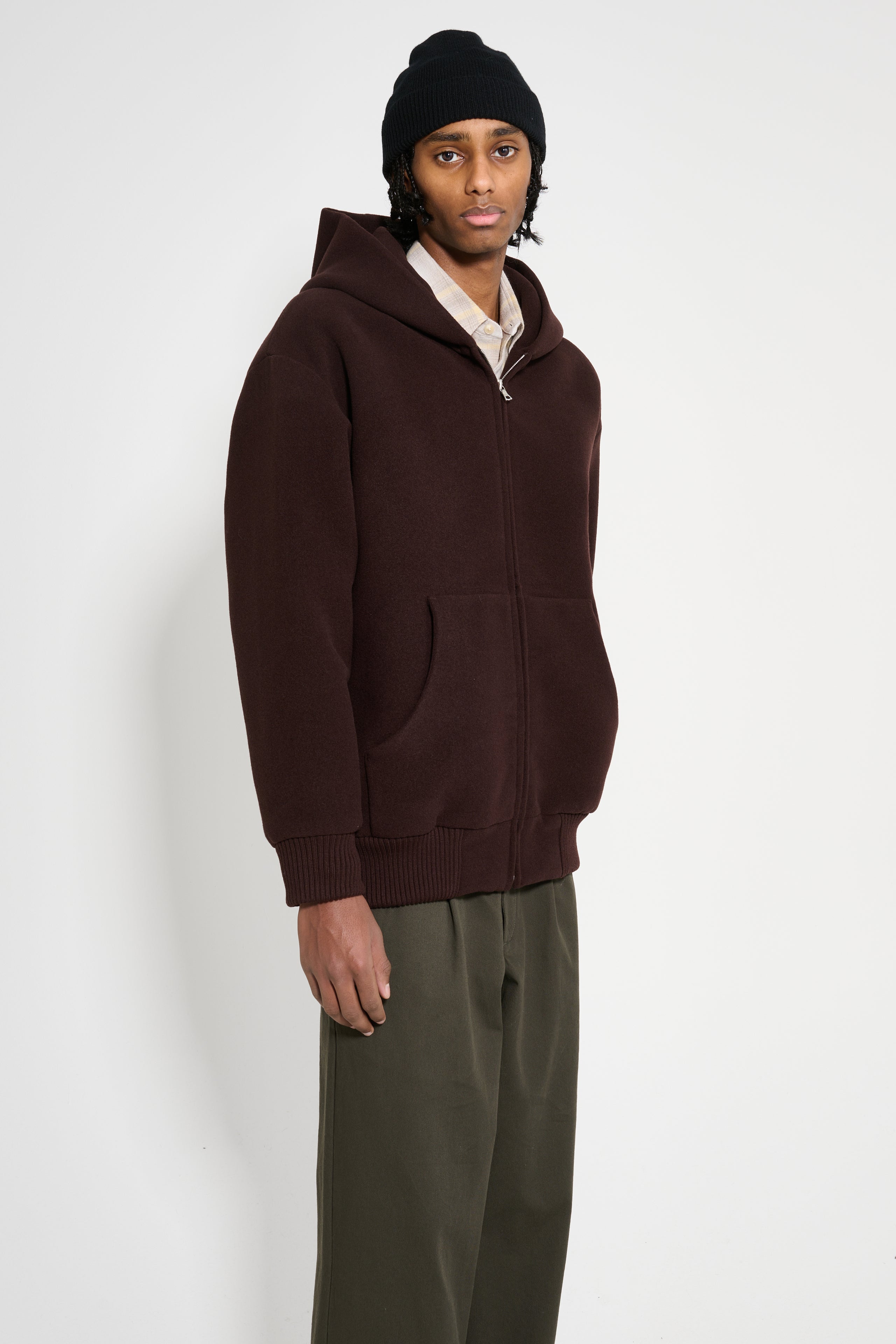 Auralee Double Cloth Heavy Wool Pile Zip Hoodie