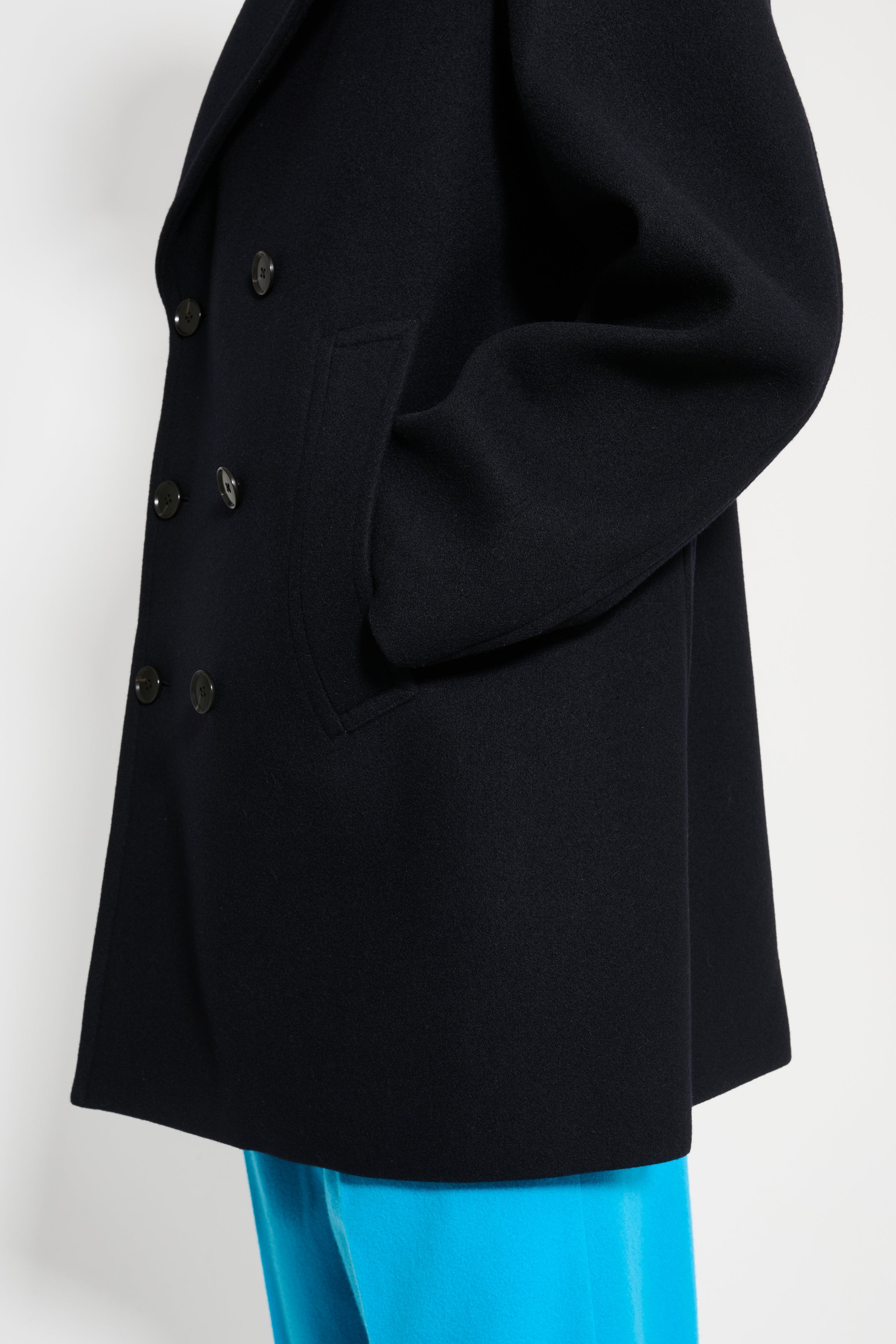 Auralee Sponge Wool Melton P-Coat Dark Navy