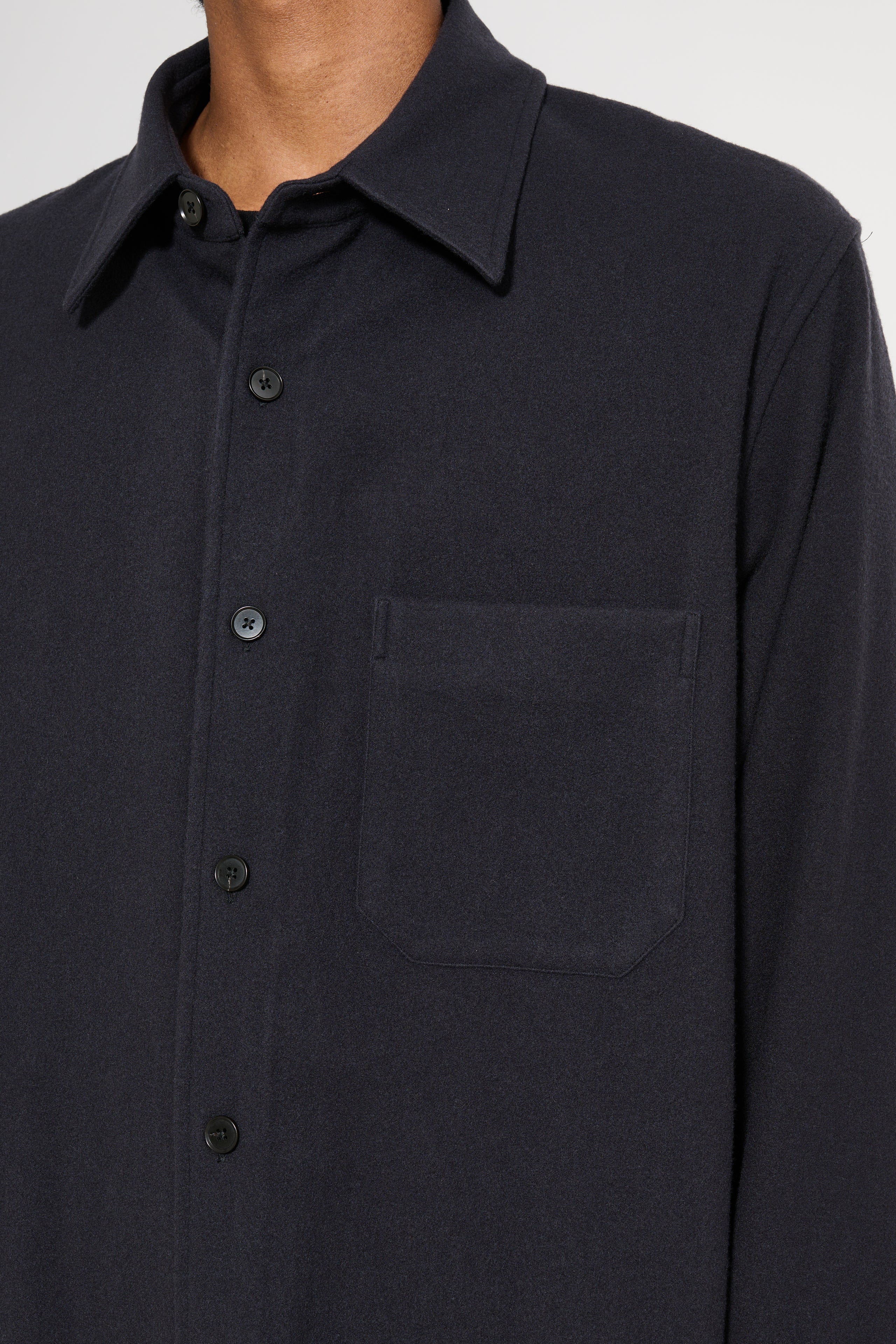 Auralee Brushed Super Fine Wool Flannel Shirt Ink Black