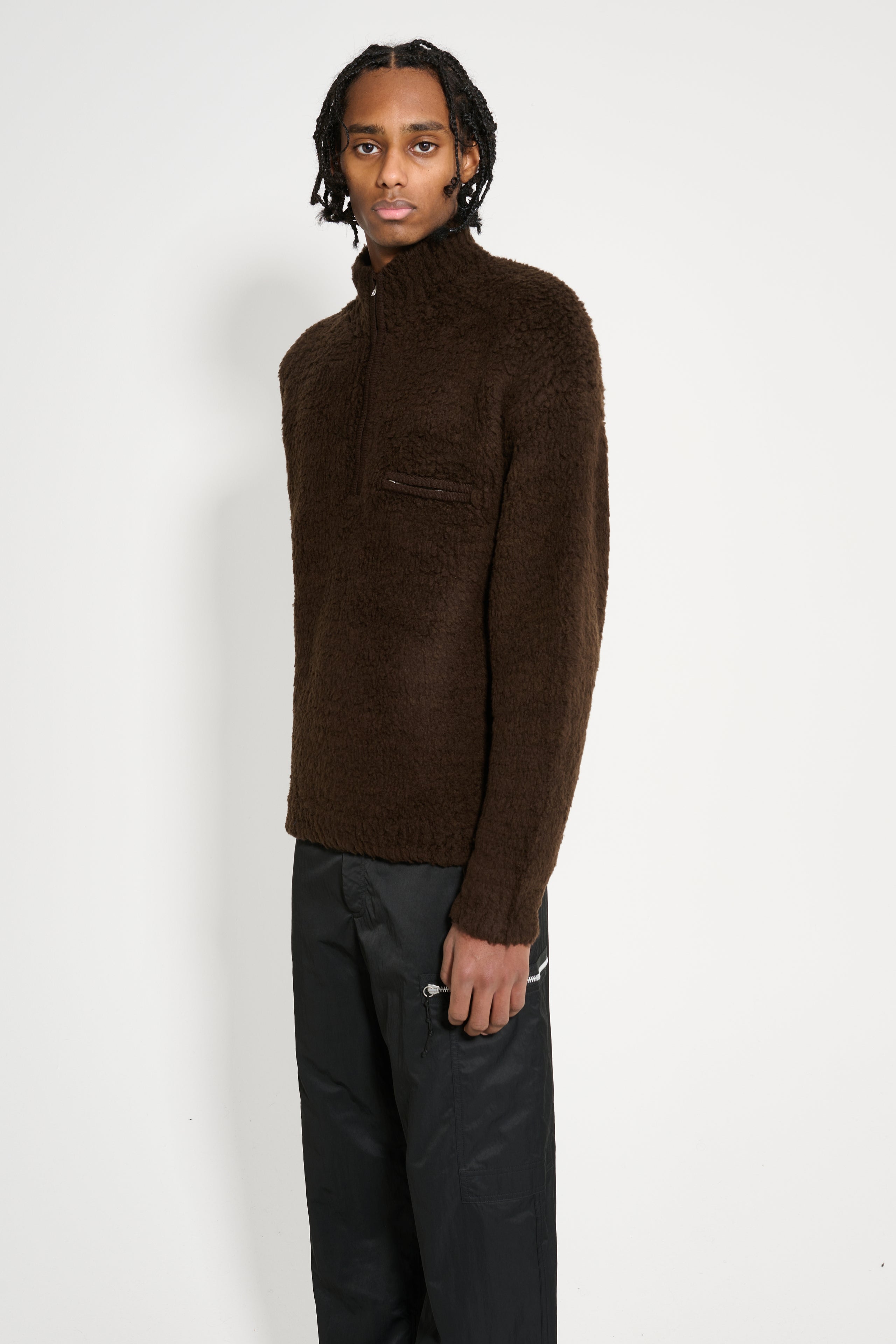 Auralee Merino Wool Boa Knit Half Zip P/O Dark Brown