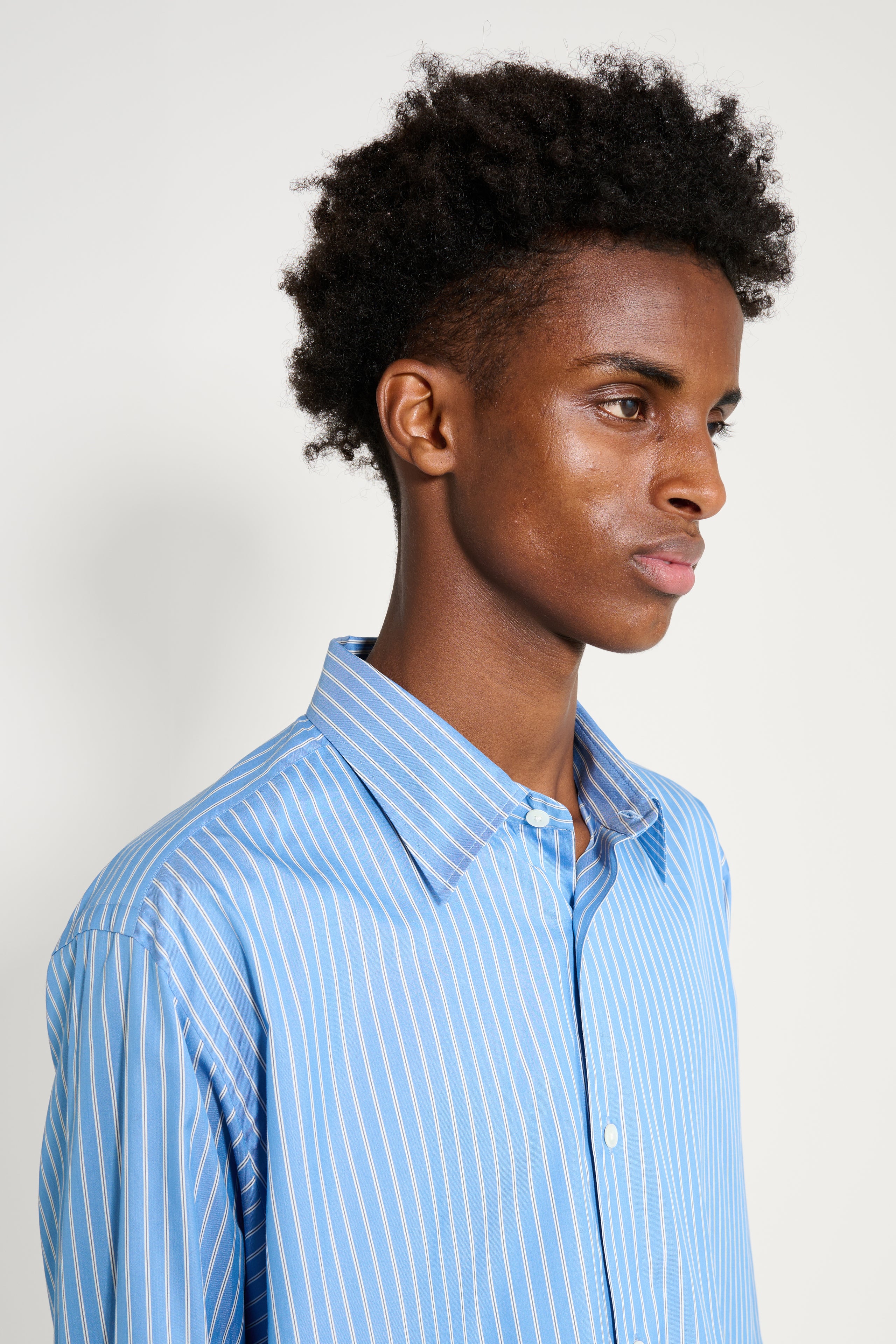 Auralee Cotton Silk Stripe Shirt Blue Stripe