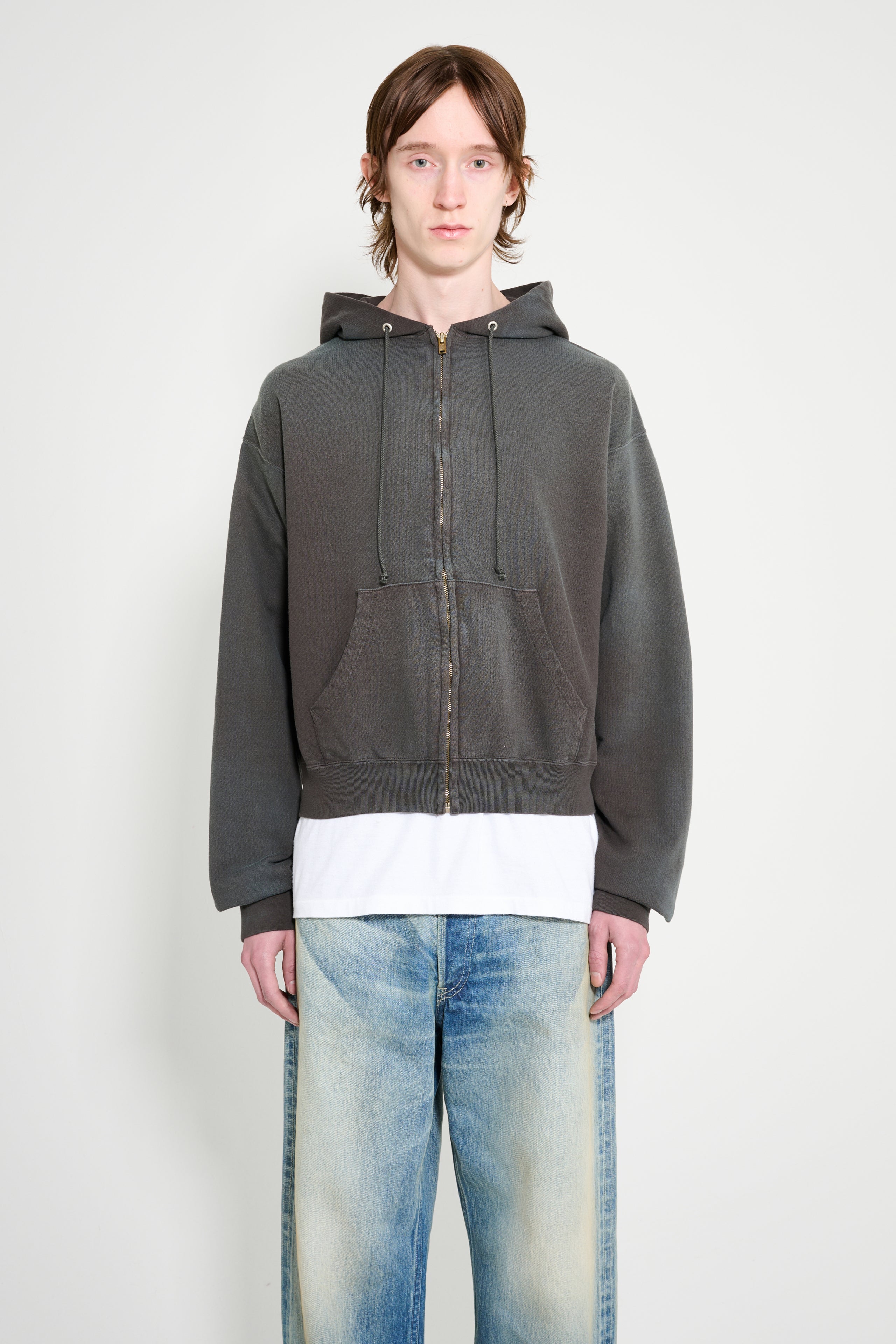 Auralee Product Dyed Pima Light Zip Hoodie Ink Black
