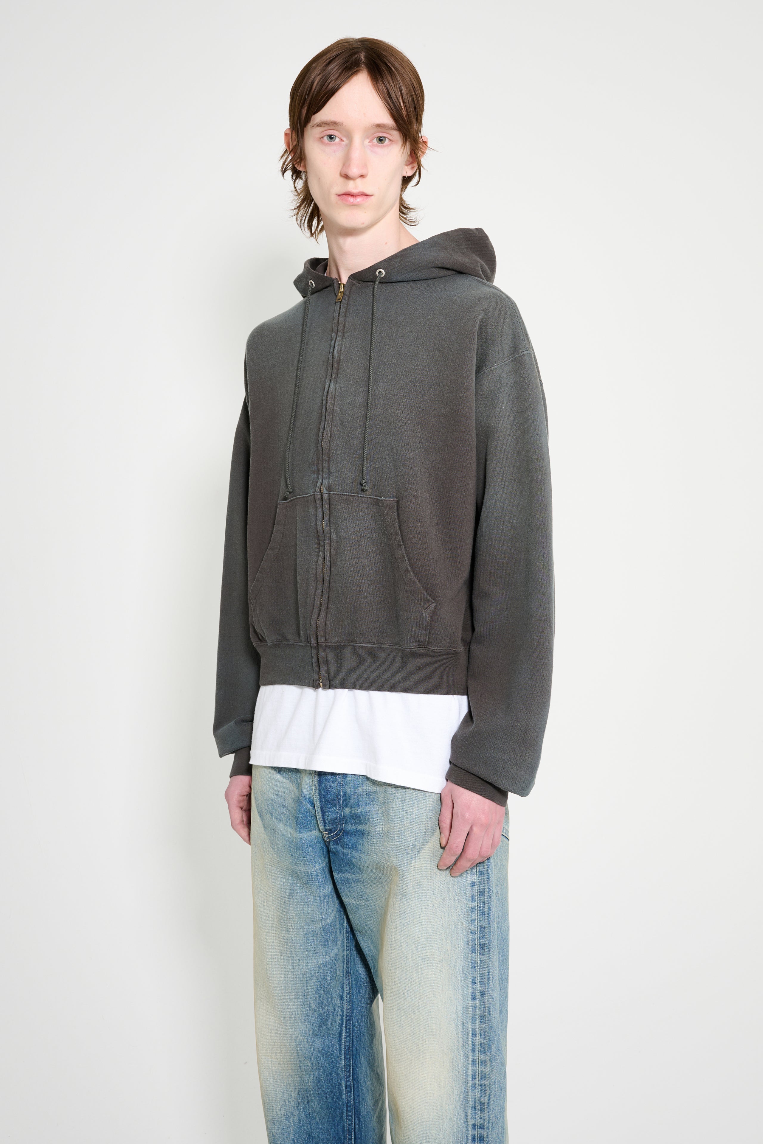 Auralee Product Dyed Pima Light Zip Hoodie Ink Black