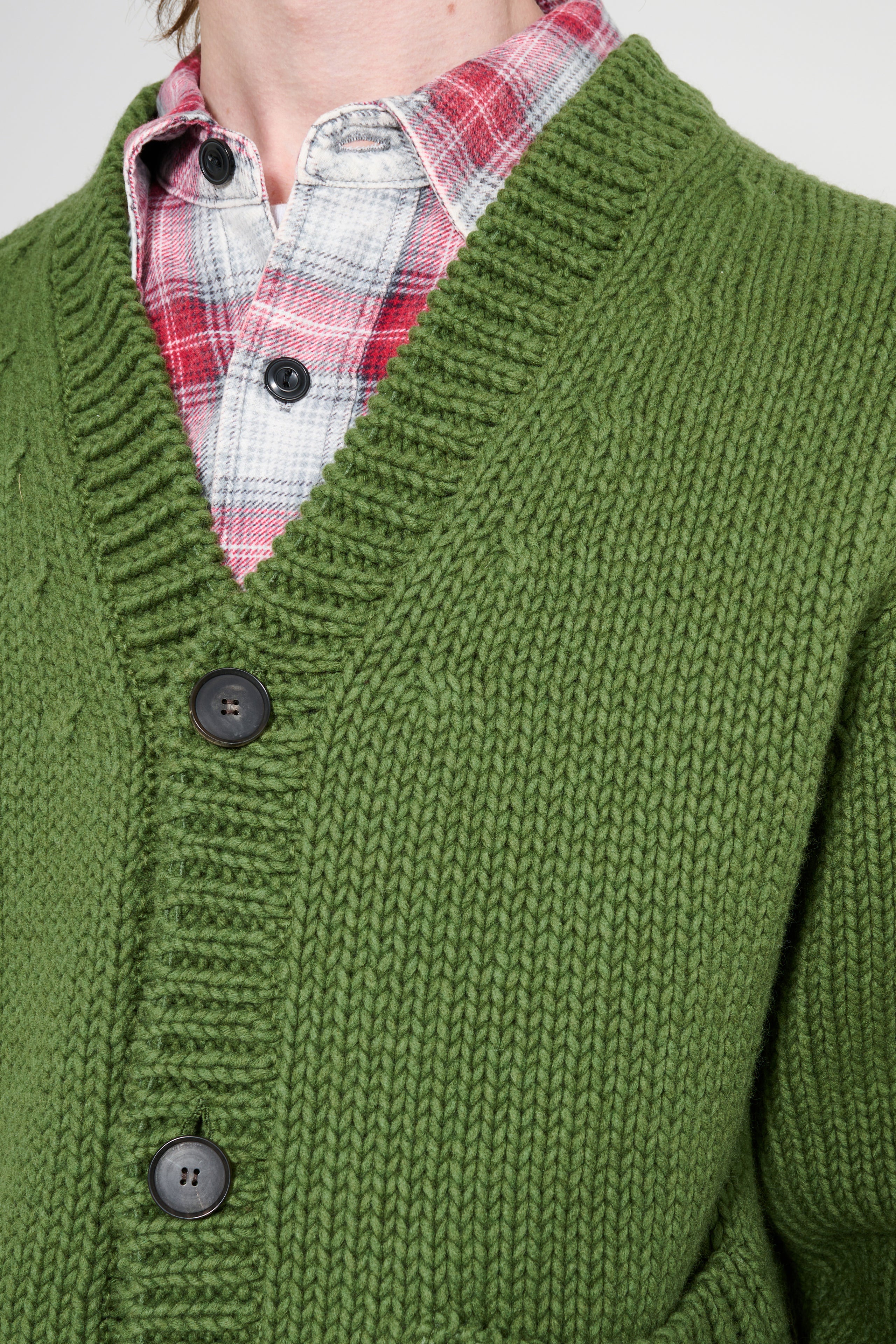 Auralee Wool Cashmere Felted Knit Cardigan Olive