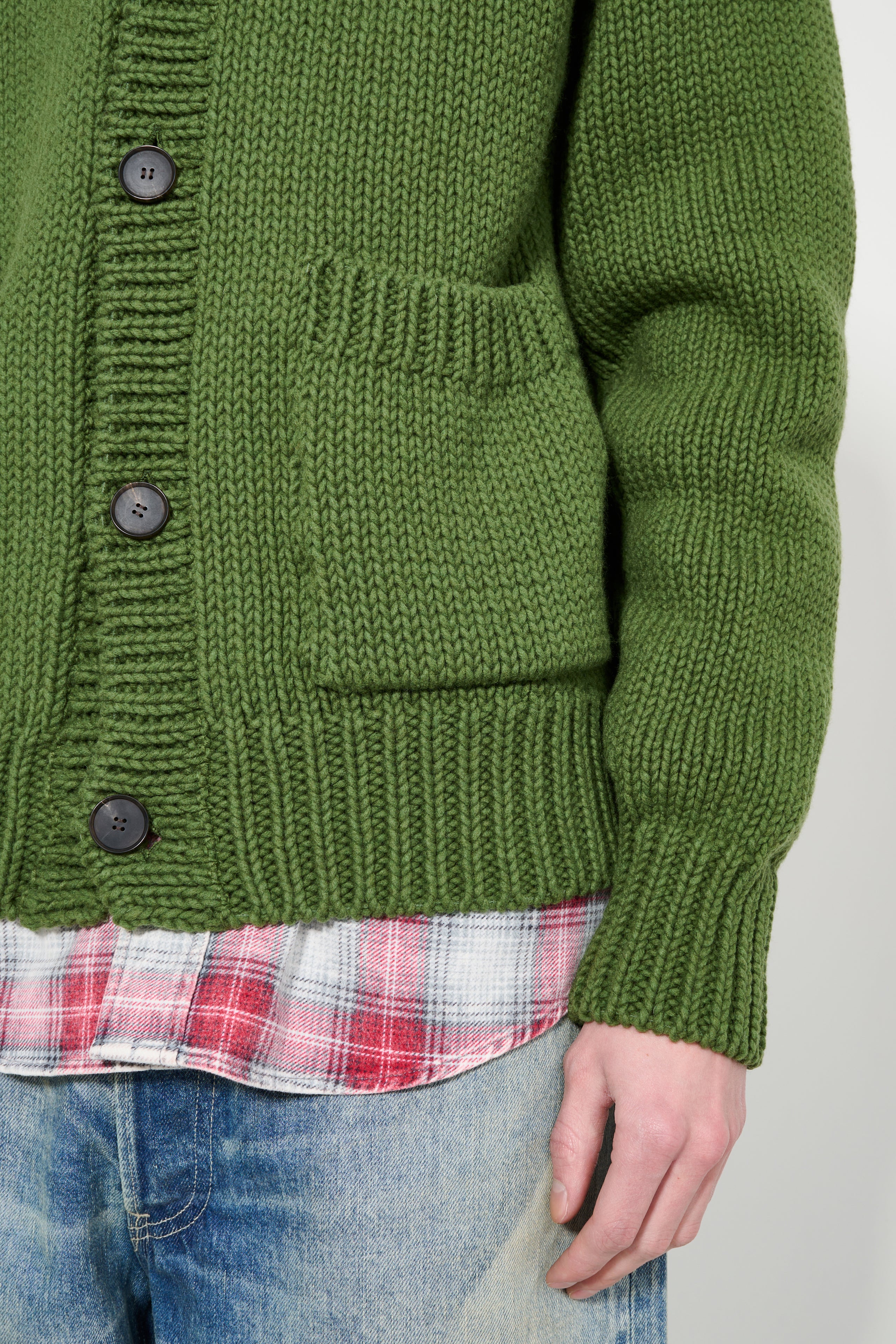 Auralee Wool Cashmere Felted Knit Cardigan Olive