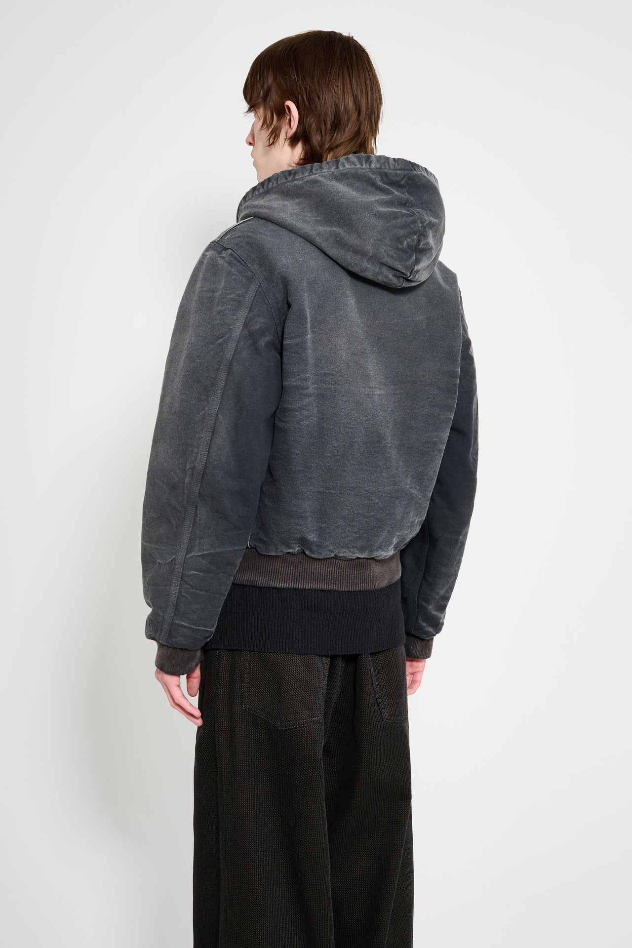 Auralee Product Dyed Organic Cotton Duck Short Zip Parka Faded Black