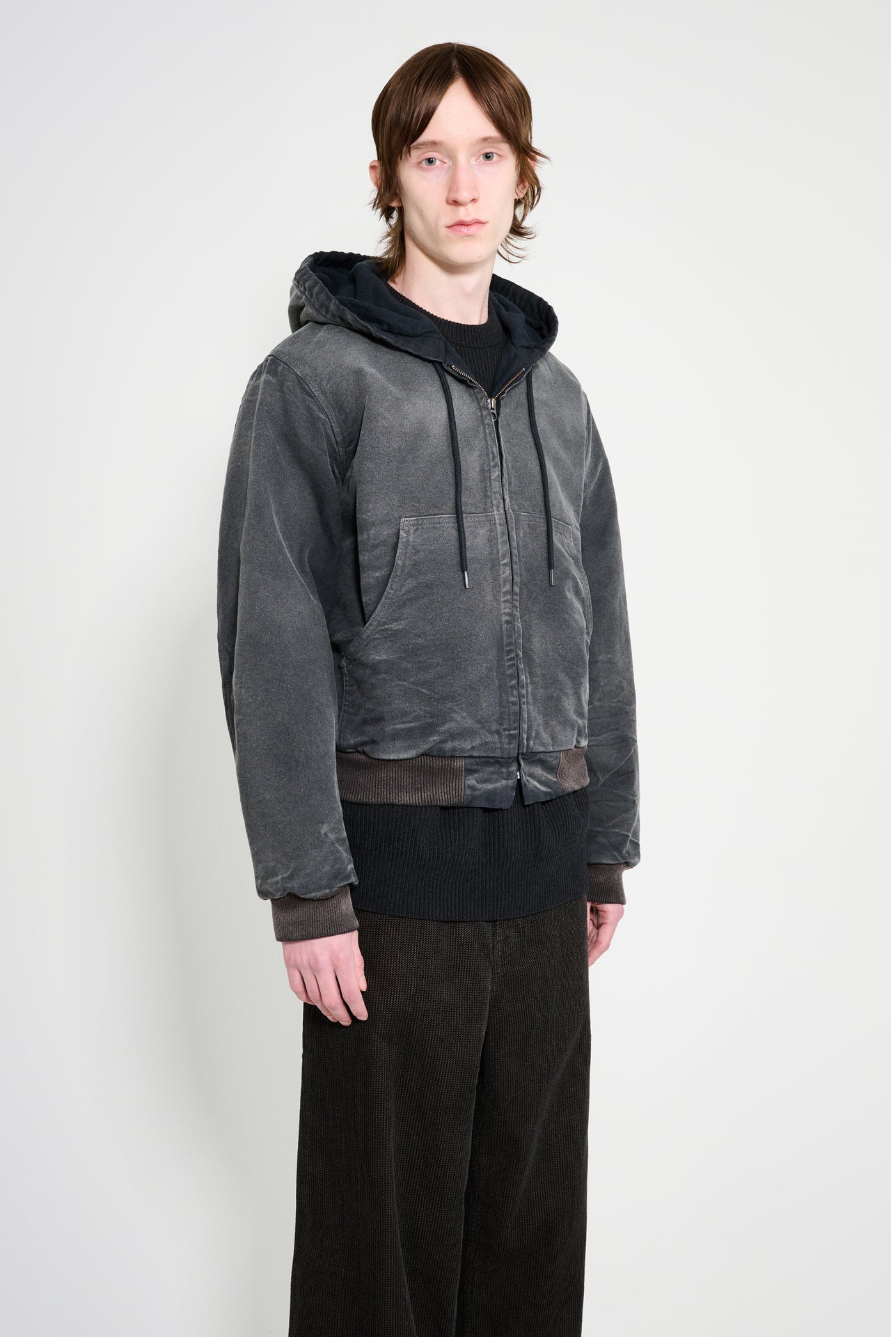 Auralee Product Dyed Organic Cotton Duck Short Zip Parka Faded Black