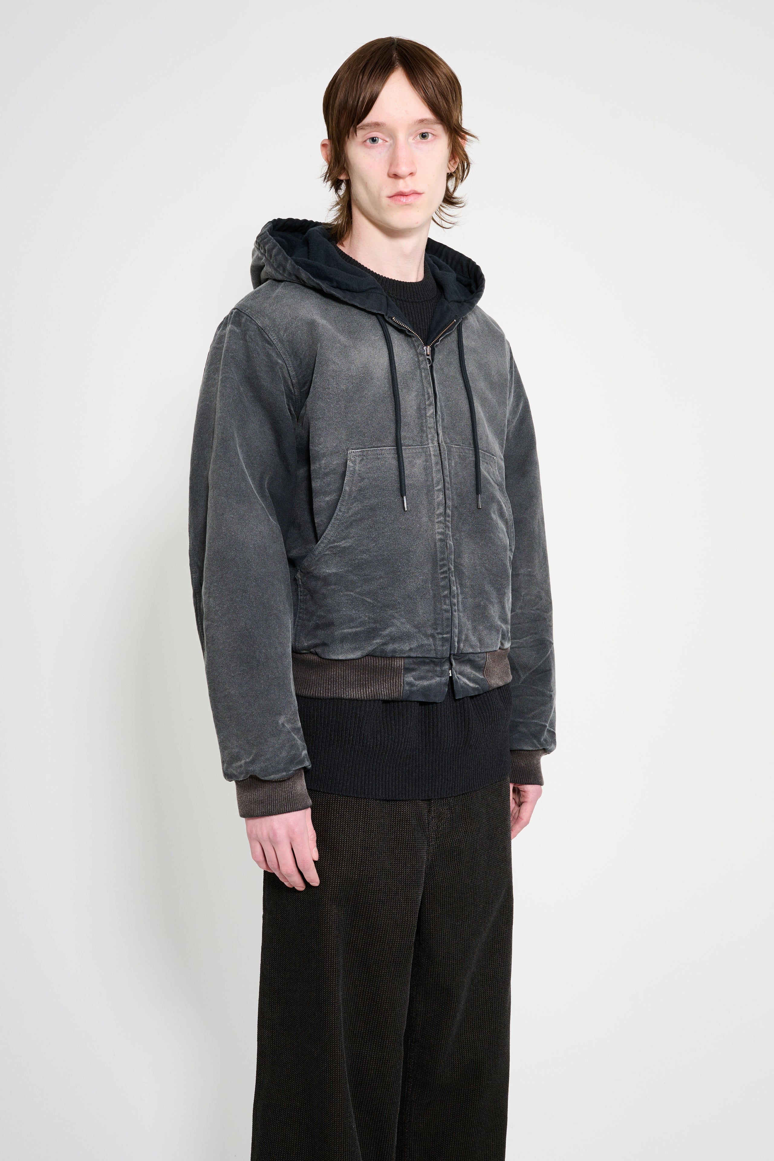 Auralee Product Dyed Organic Cotton Duck Short Zip Parka Faded Black