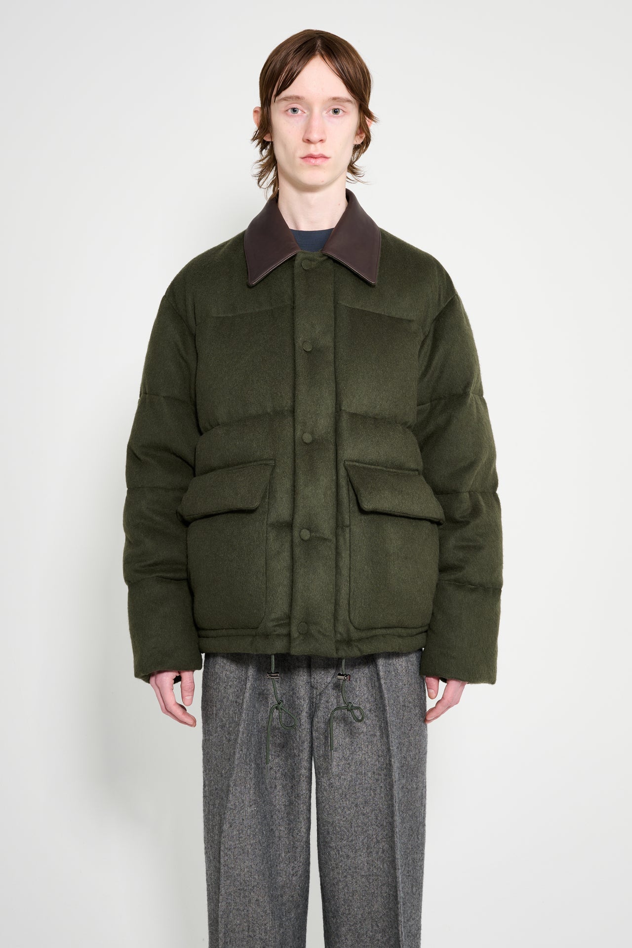 Auralee Baby Camel Flannel Down Blouson Dark Olive