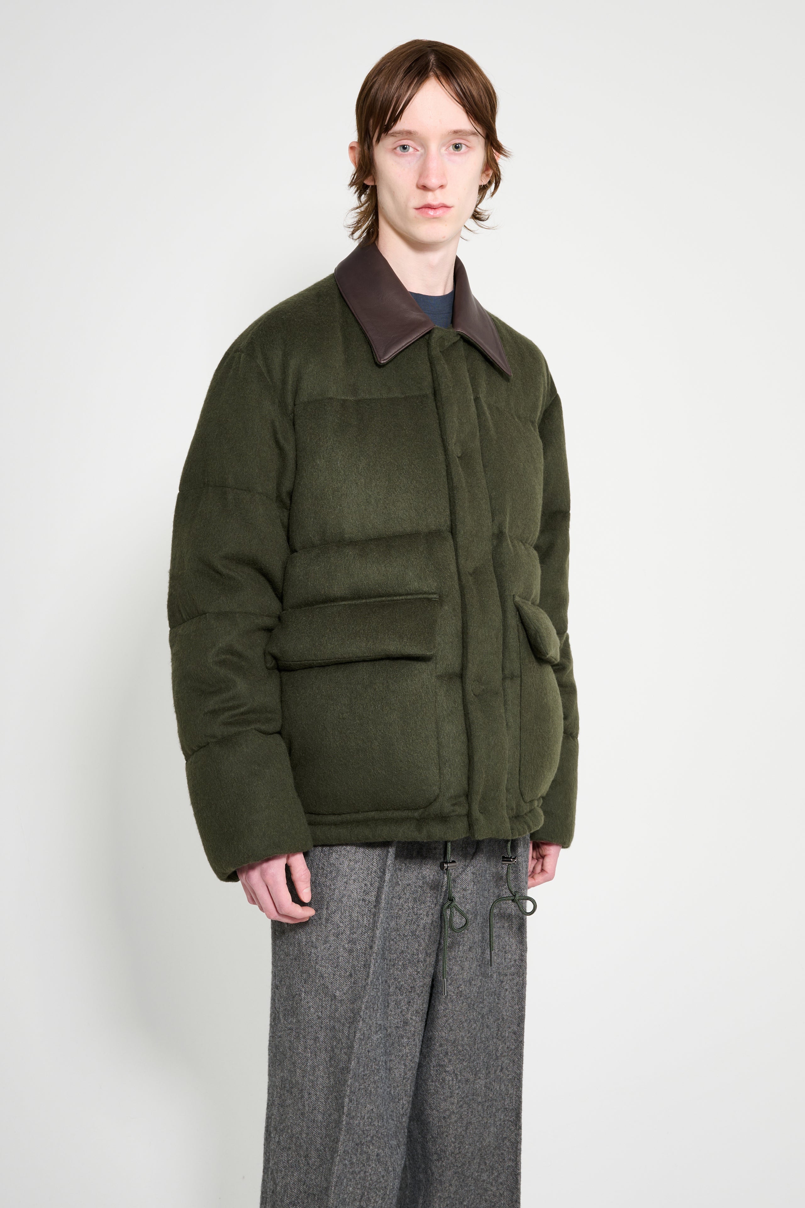 Auralee Baby Camel Flannel Down Blouson Dark Olive