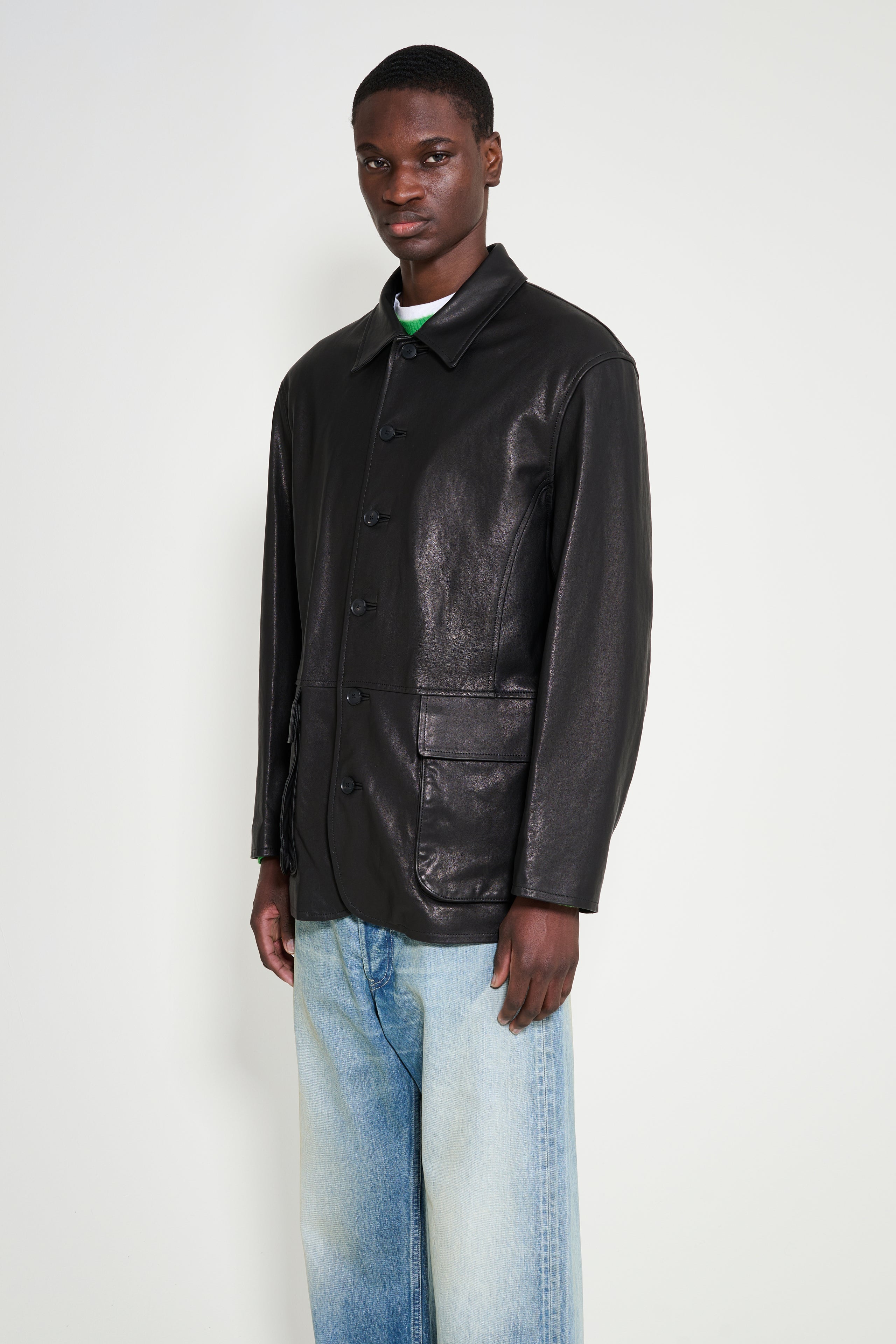 Auralee Textured Lamb Leather Jacket Black