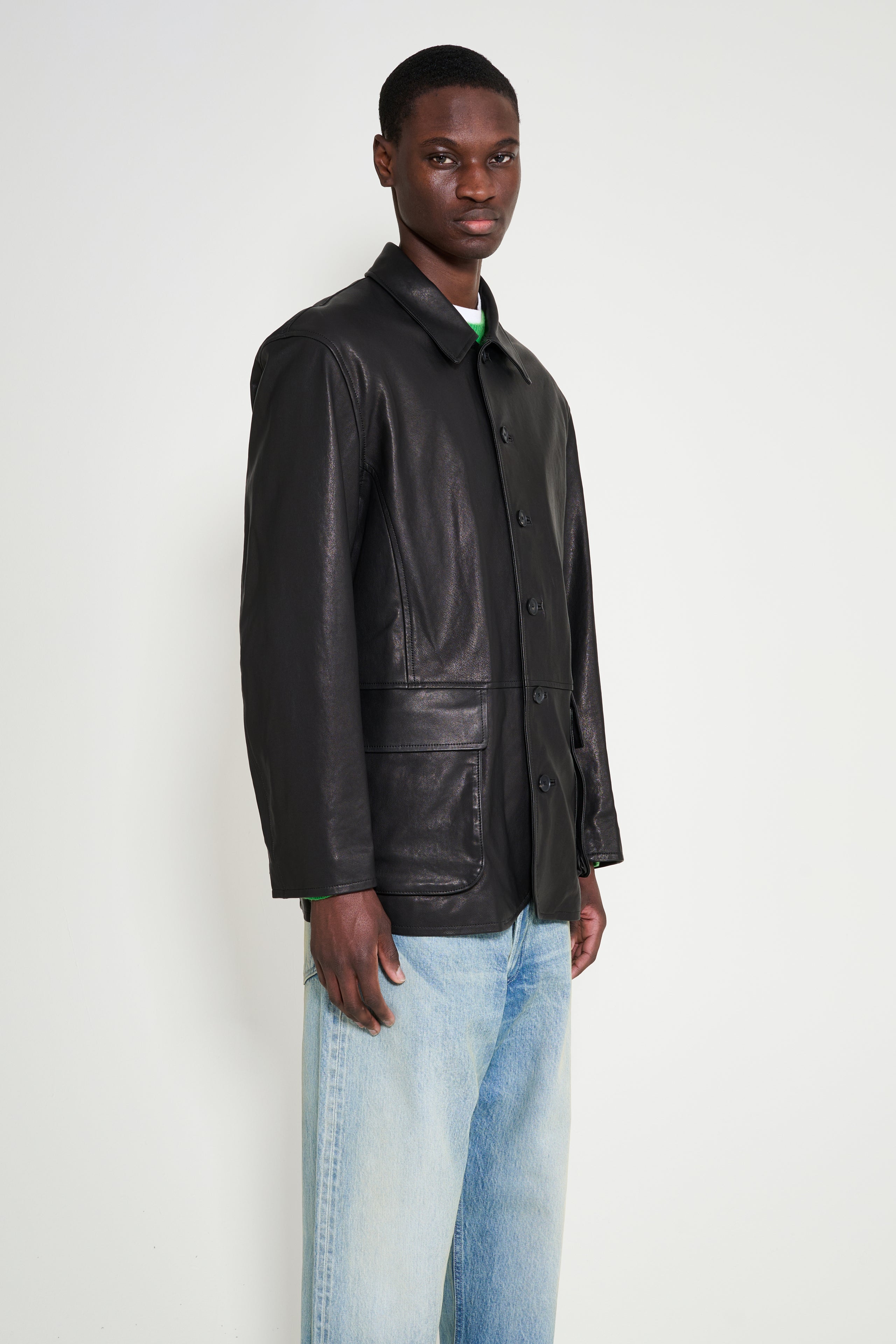 Auralee Textured Lamb Leather Jacket Black