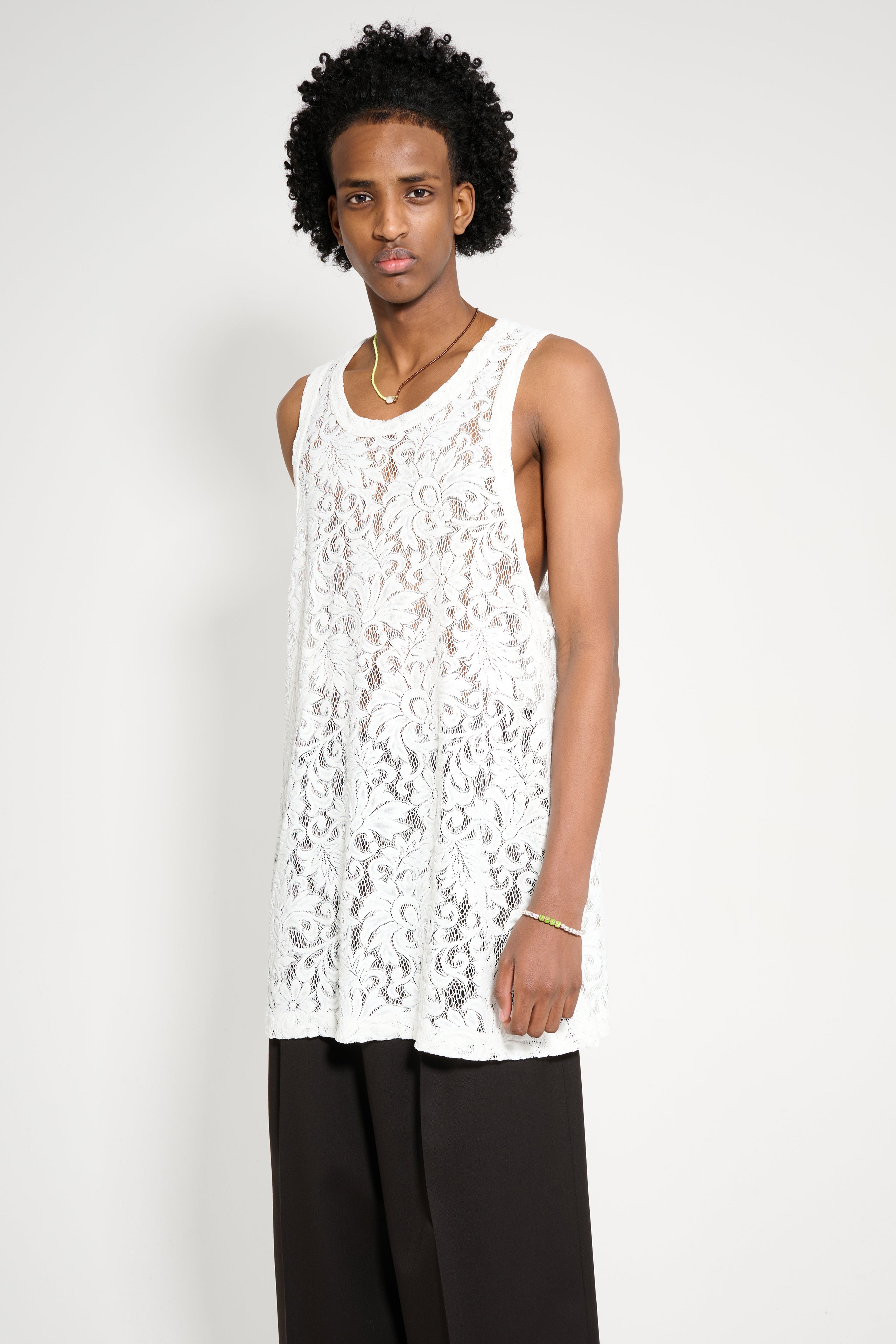 Comme des Garçons Homme Plus Lace Tank Top Off White