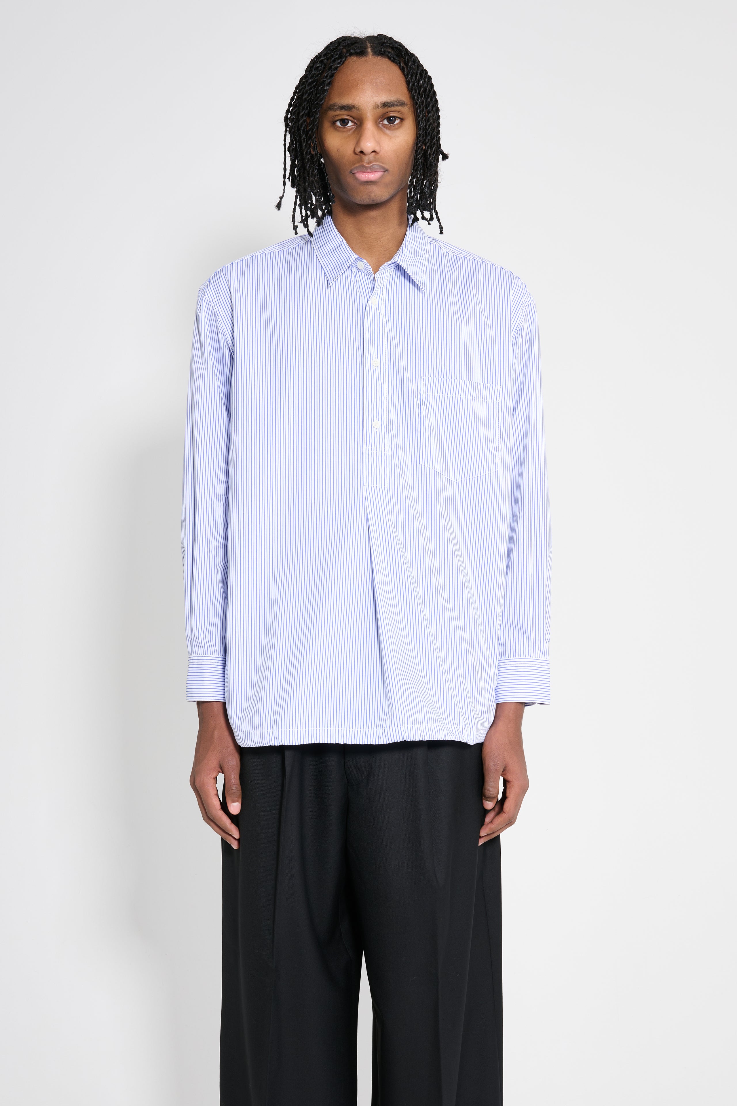 Comme des Garçons Homme Cotton Stripe Half Button Up Shirt Blue / White