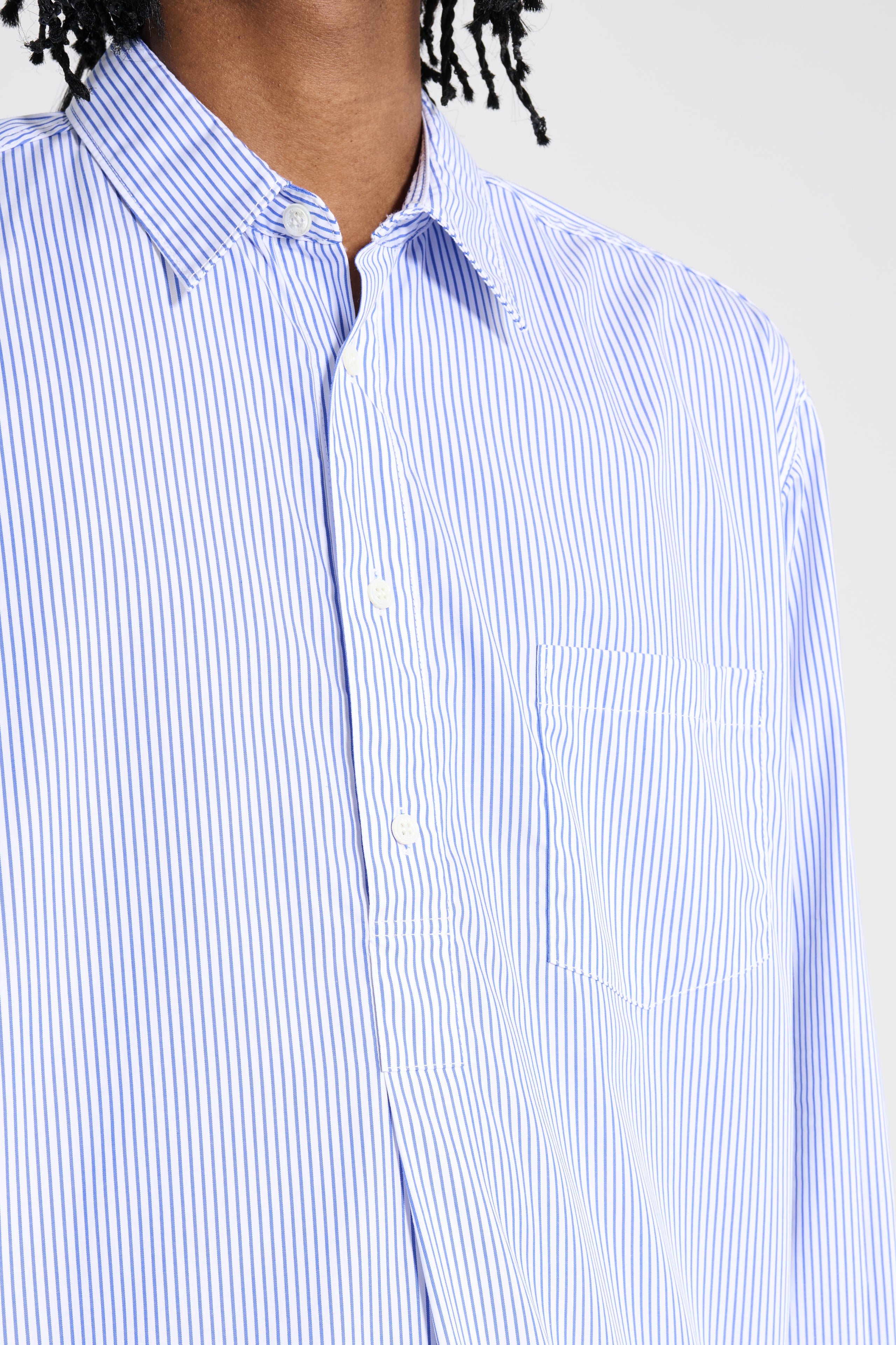 Comme des Garçons Homme Cotton Stripe Half Button Up Shirt Blue / White