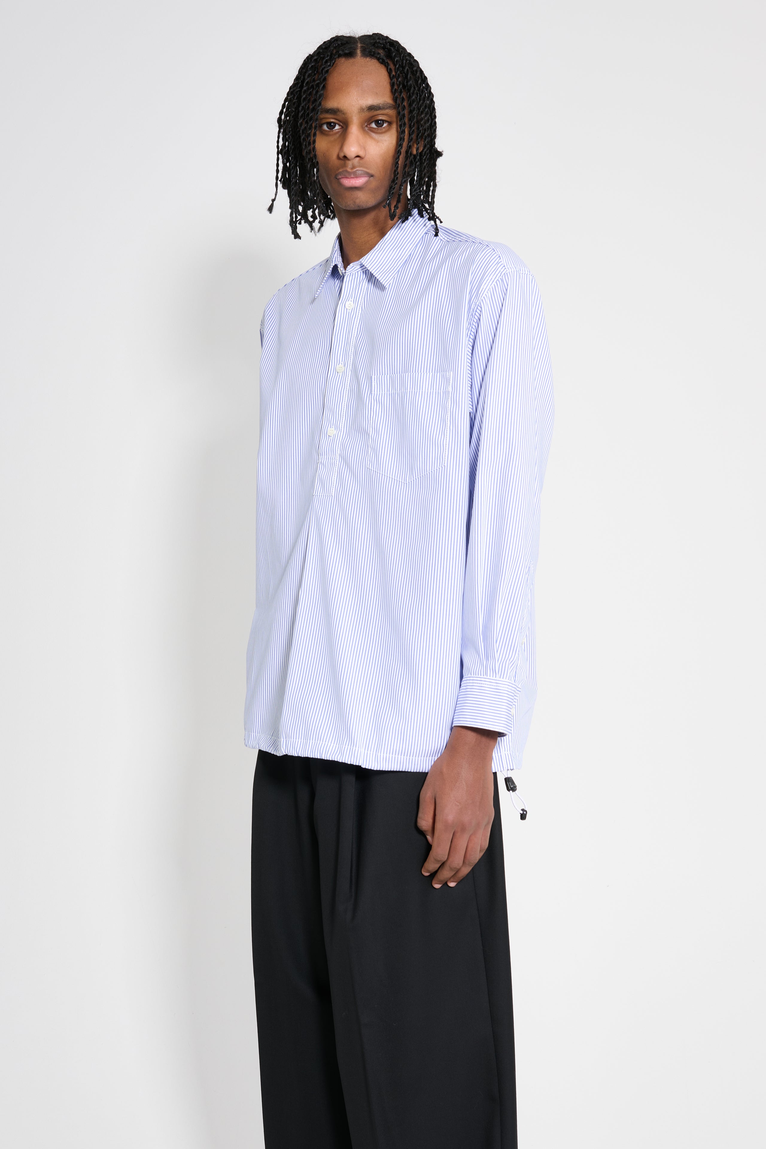 Comme des Garçons Homme Cotton Stripe Half Button Up Shirt Blue / White