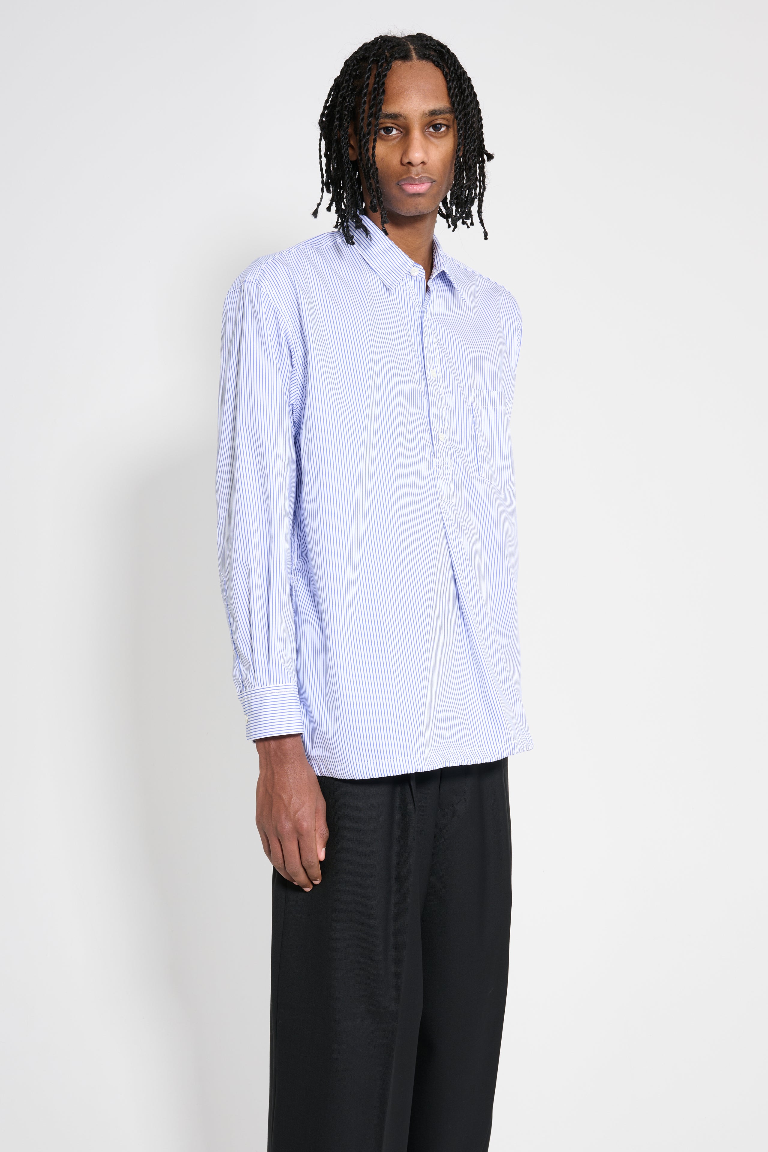 Comme des Garçons Homme Cotton Stripe Half Button Up Shirt Blue / White