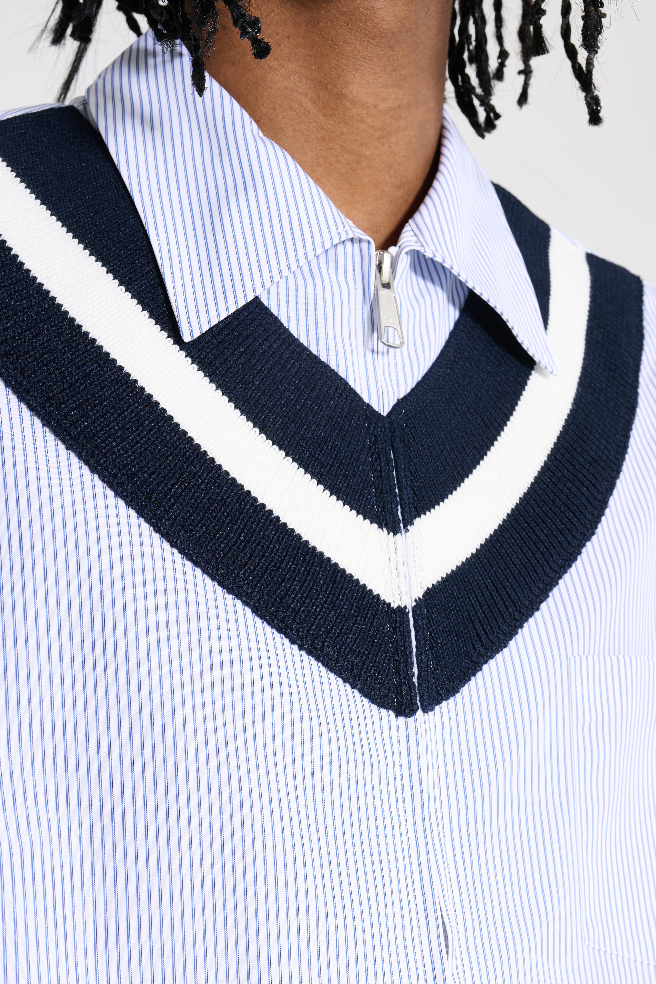 Comme des Garçons Homme Cotton Stripe Zip Shirt White / Navy