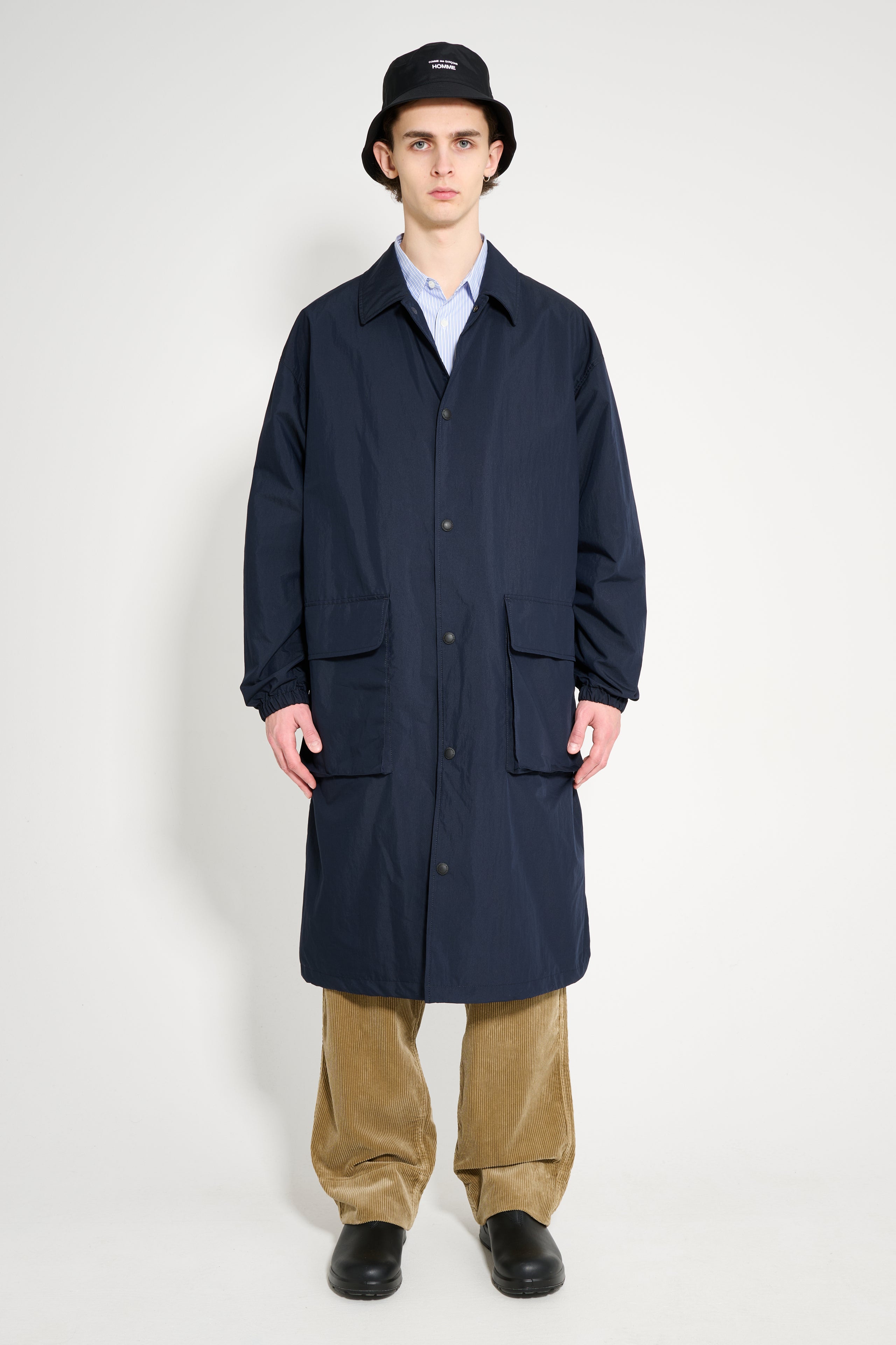 Comme des Garçons Homme Typewriter Cotton Mac Coat Navy