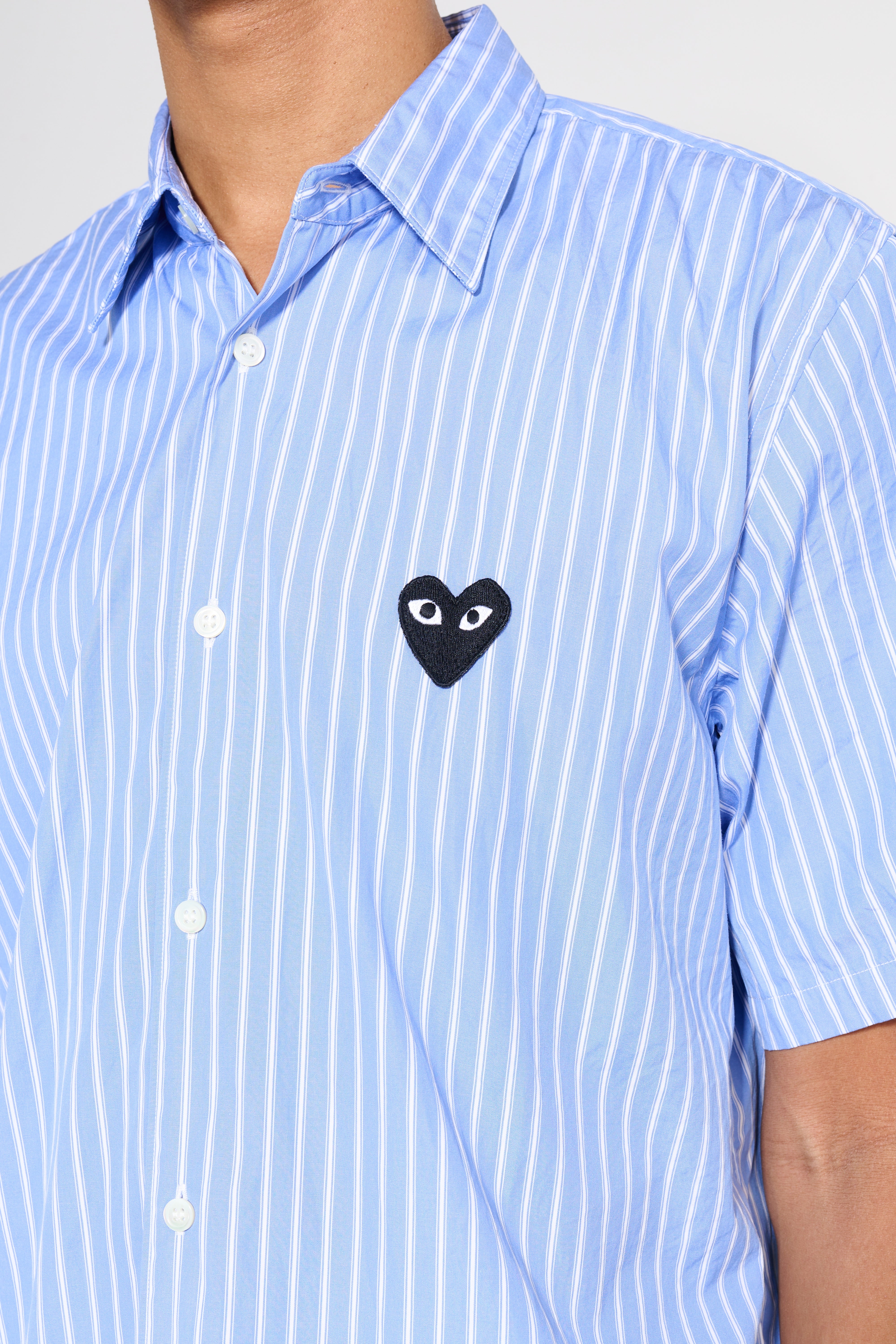 Comme des Garçons Play Small Heart Short Sleeve Shirt Stripe Blue Comme des Garçons Play Small Heart Short Sleeve Shirt Stripe Blue