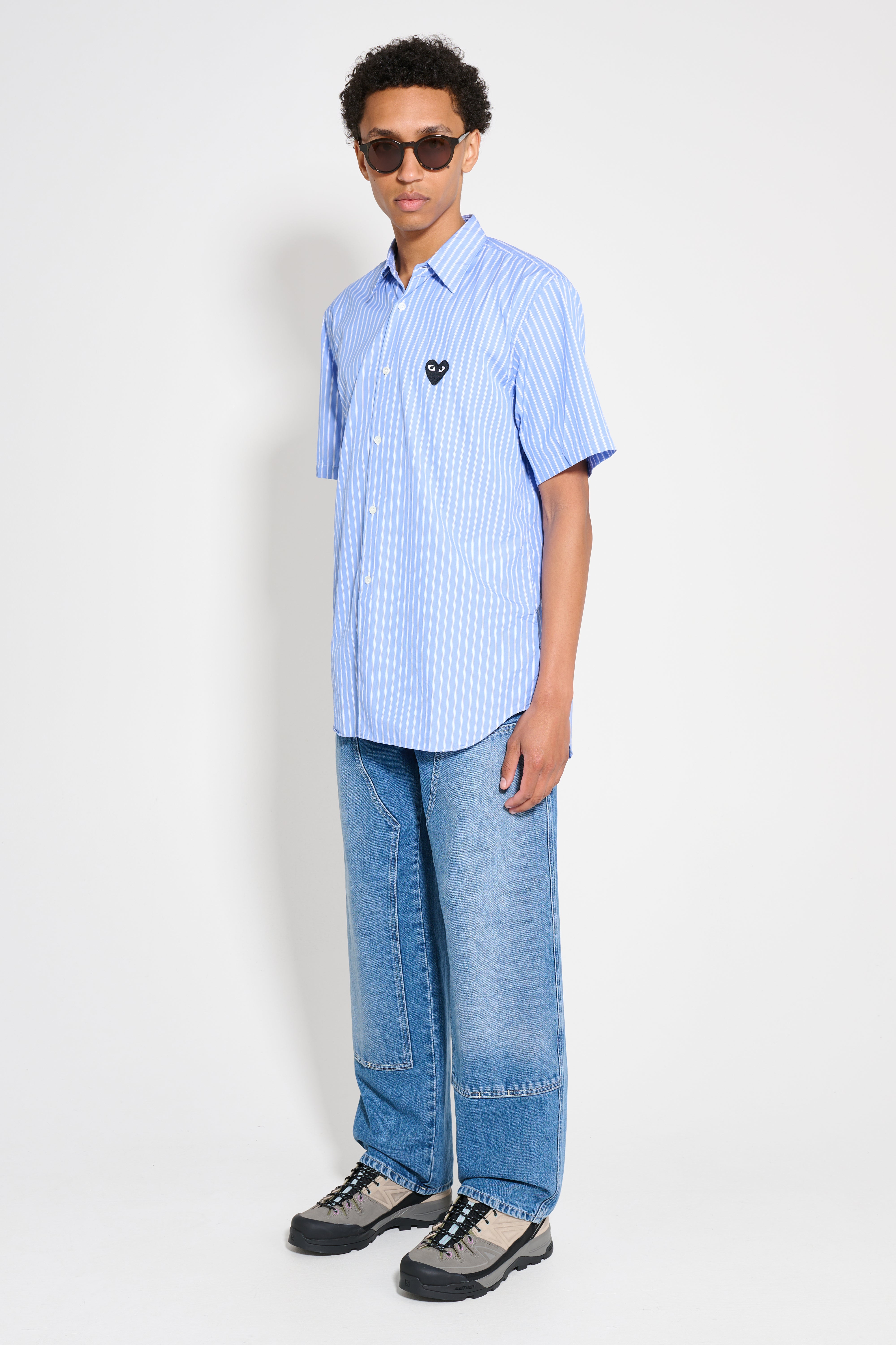Comme des Garçons Play Small Heart Short Sleeve Shirt Stripe Blue