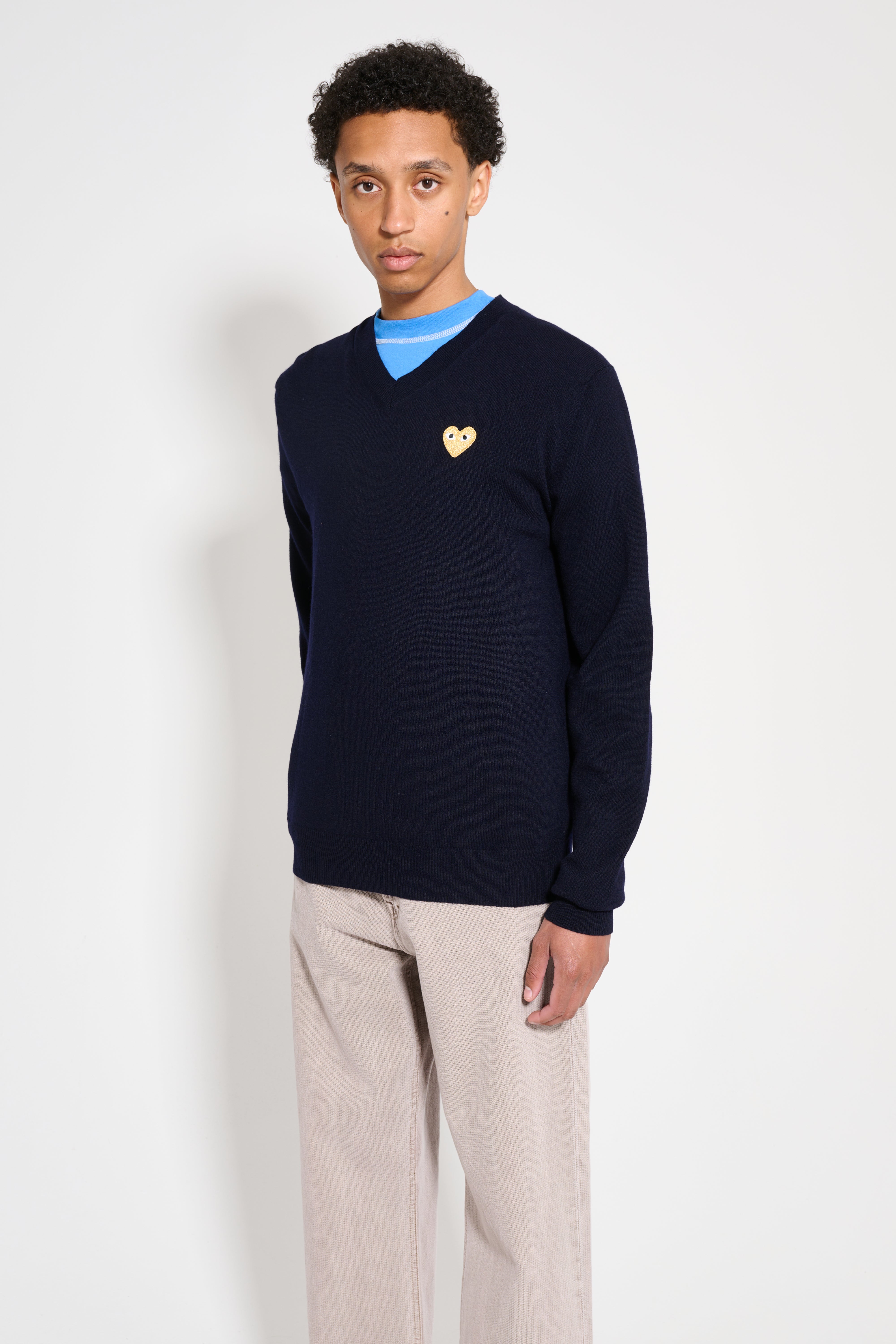 Comme des Garçons Play Small Heart Knitted V-Neck Pullover Navy