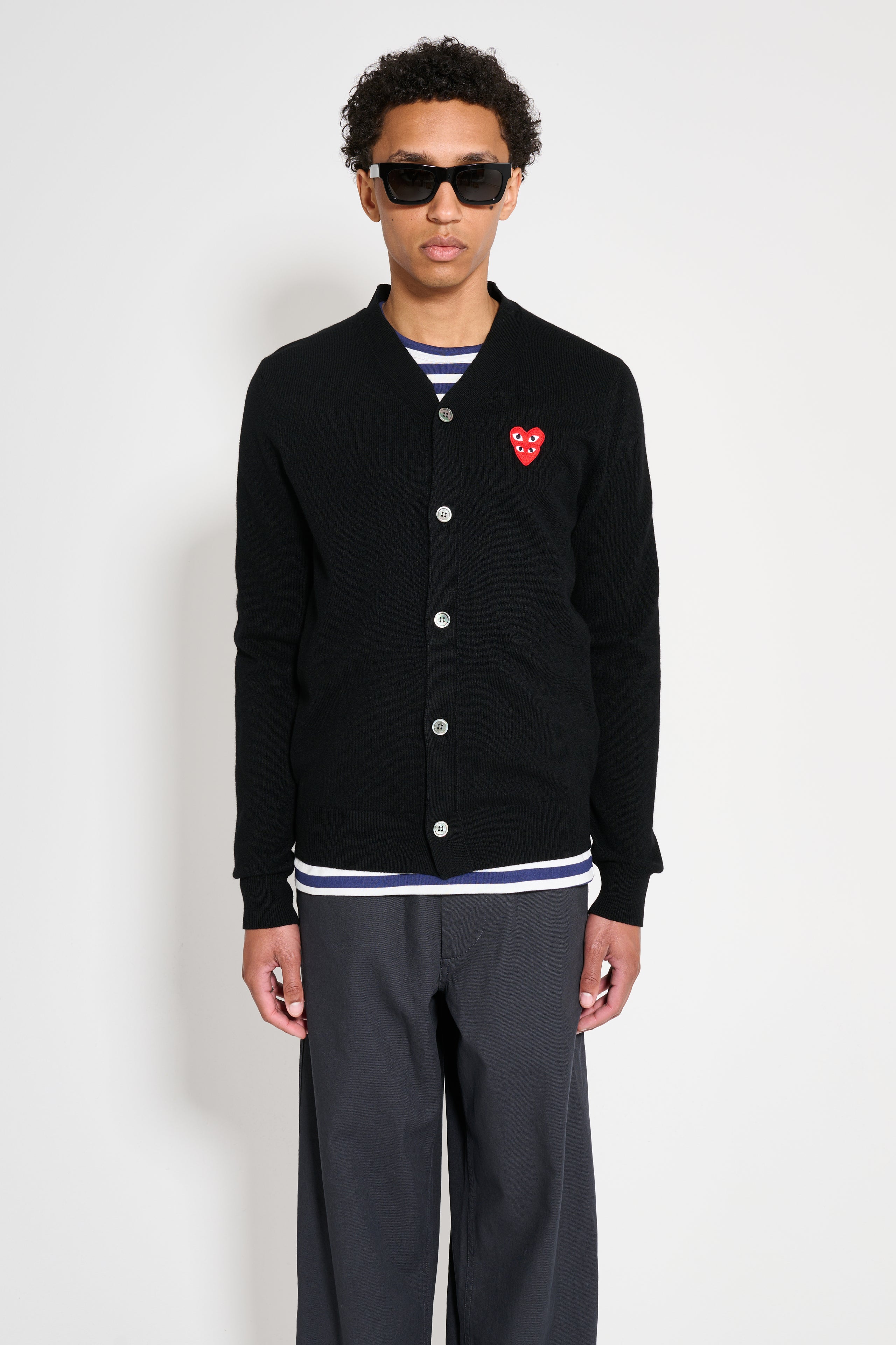 Comme des Garçons Play Double Heart Knitted Cardigan Black