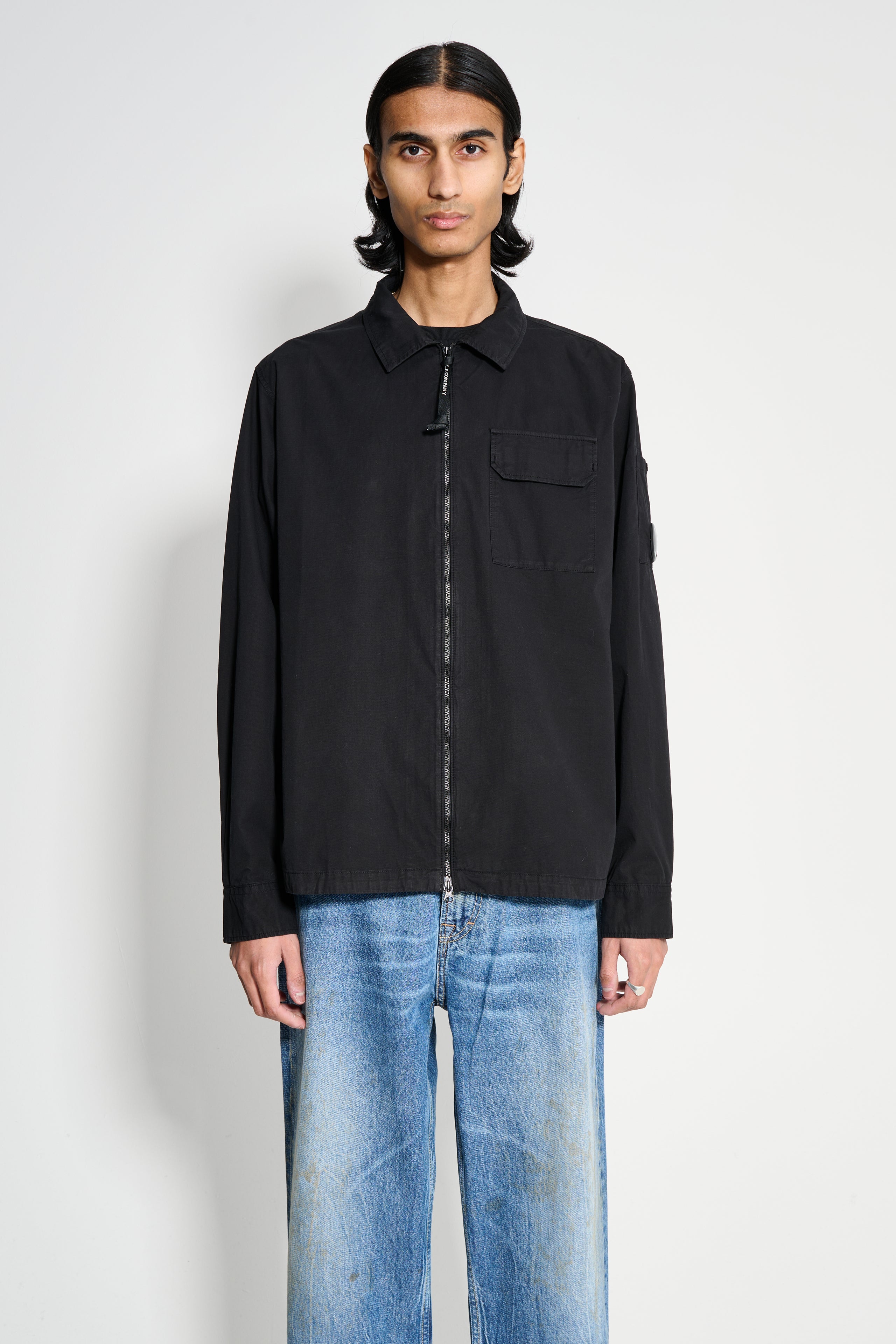 C.P. Company Organic Gabardine Full Zip Overshirt Black