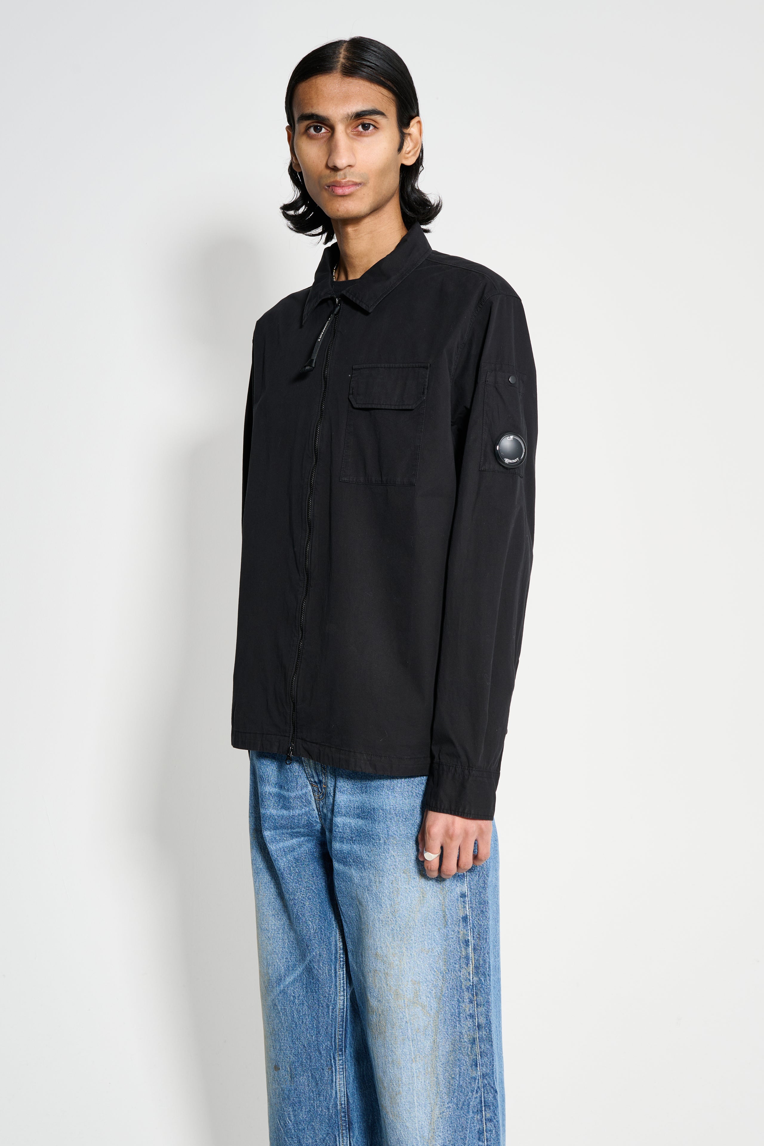 C.P. Company Organic Gabardine Full Zip Overshirt Black