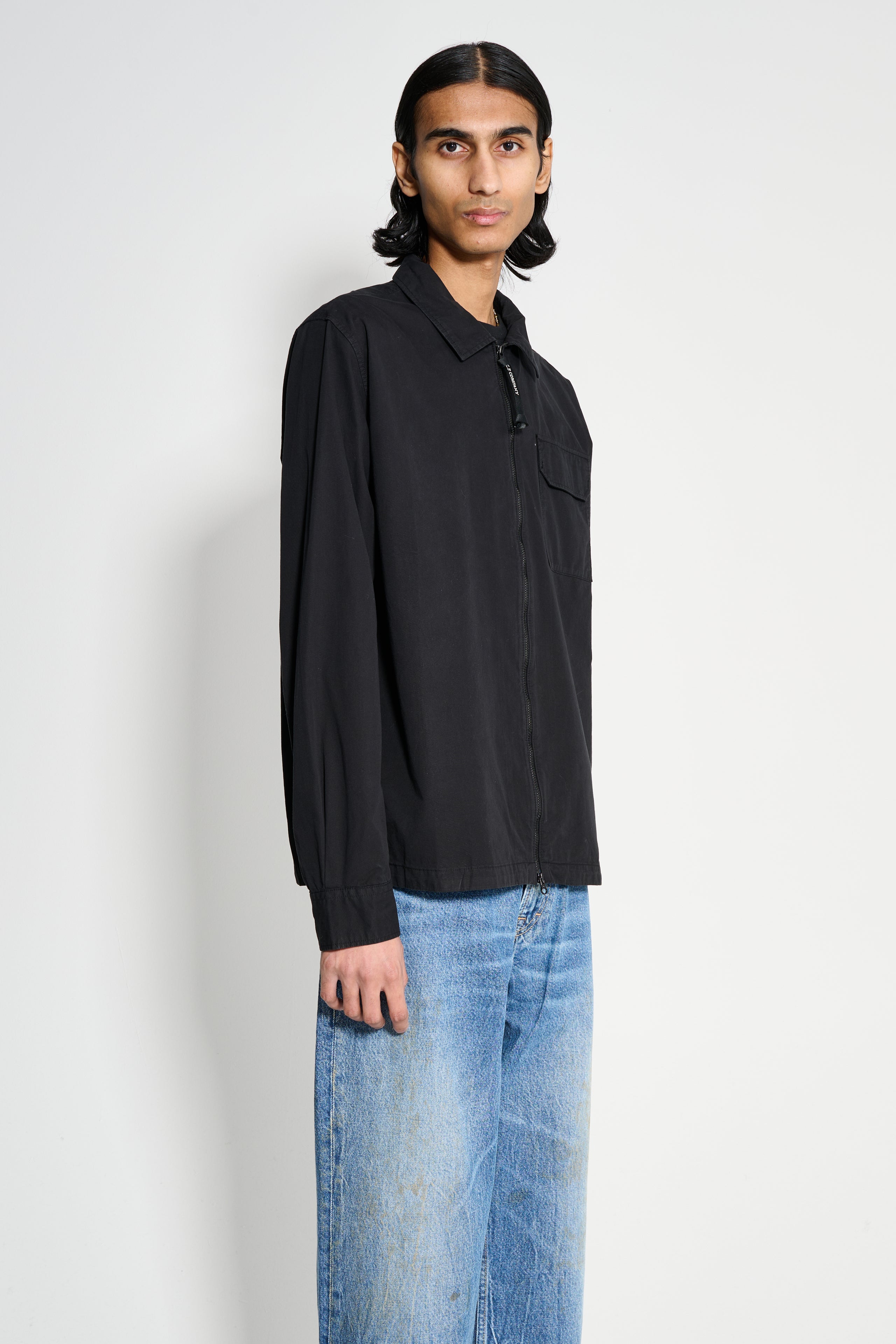 C.P. Company Organic Gabardine Full Zip Overshirt Black