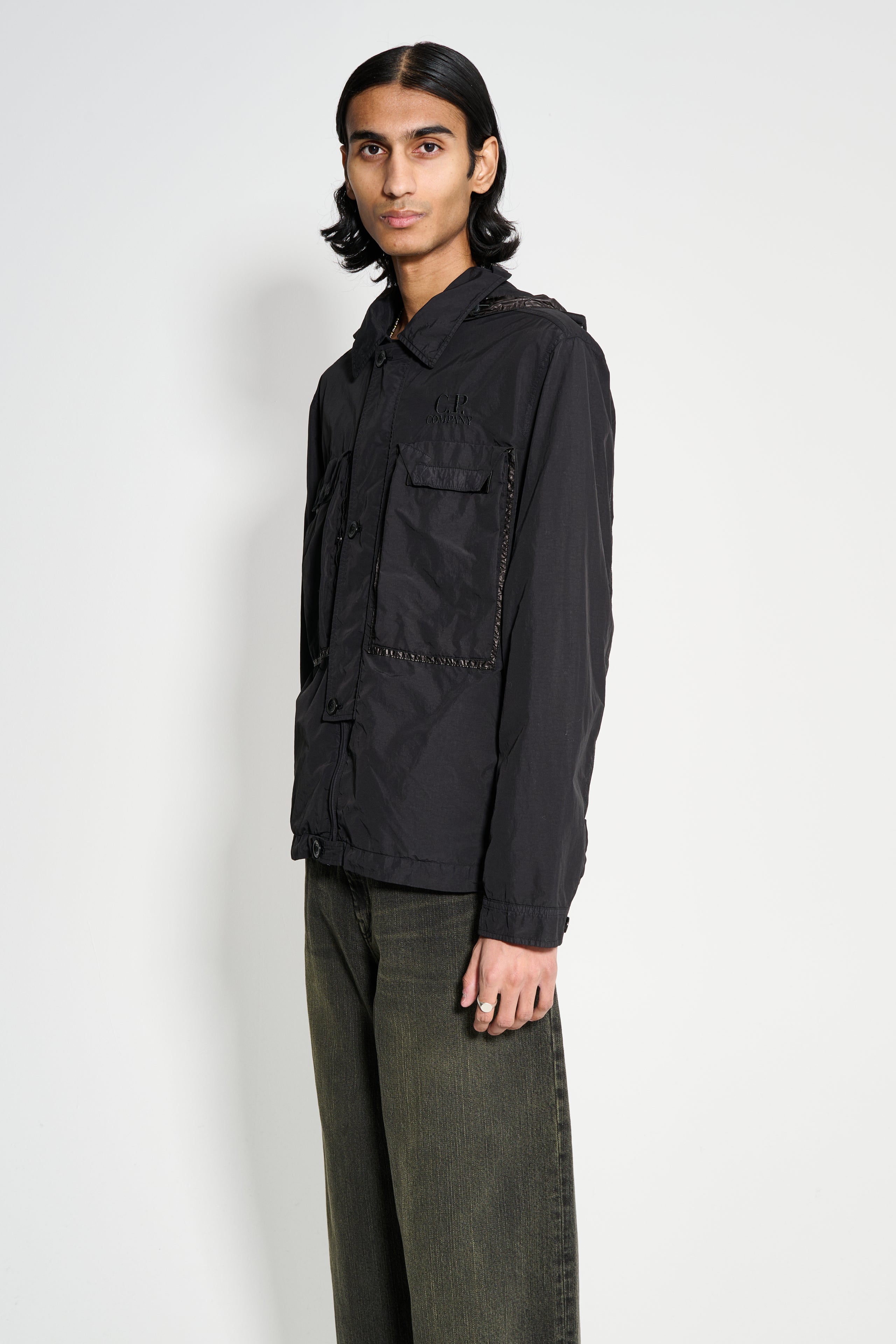 C.P. Company Flat Nylon Goggle Overshirt Black