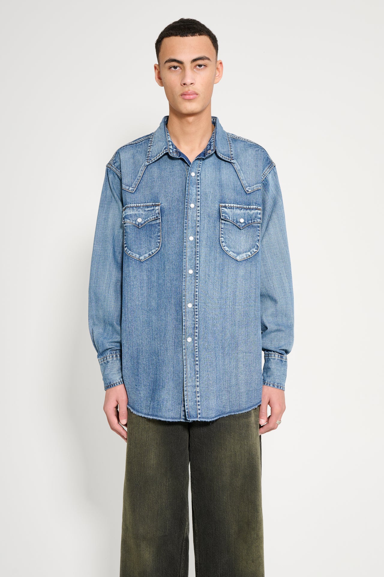 Carter Young Denim Western Shirt Mid Indigo Wash