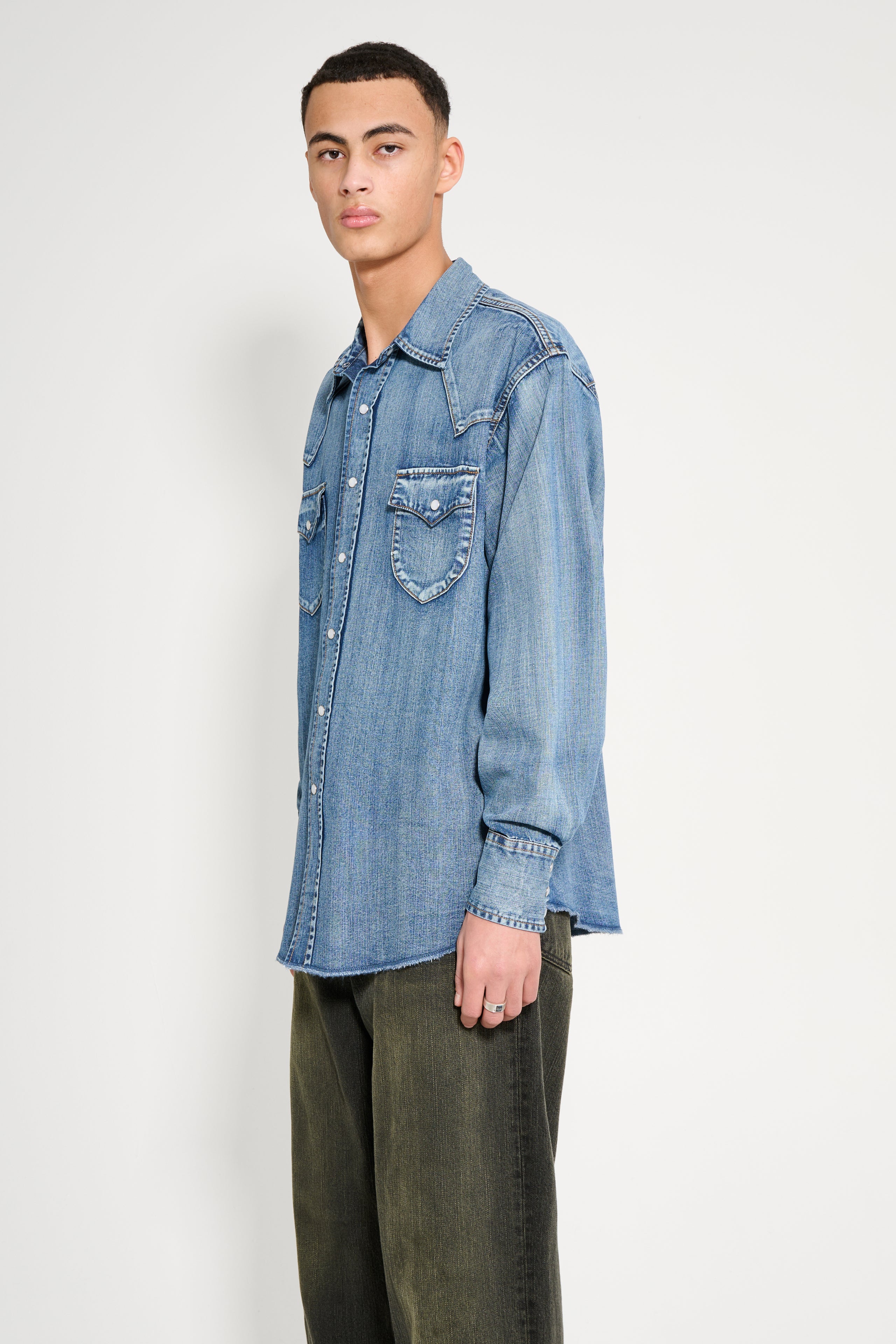 Carter Young Denim Western Shirt Mid Indigo Wash