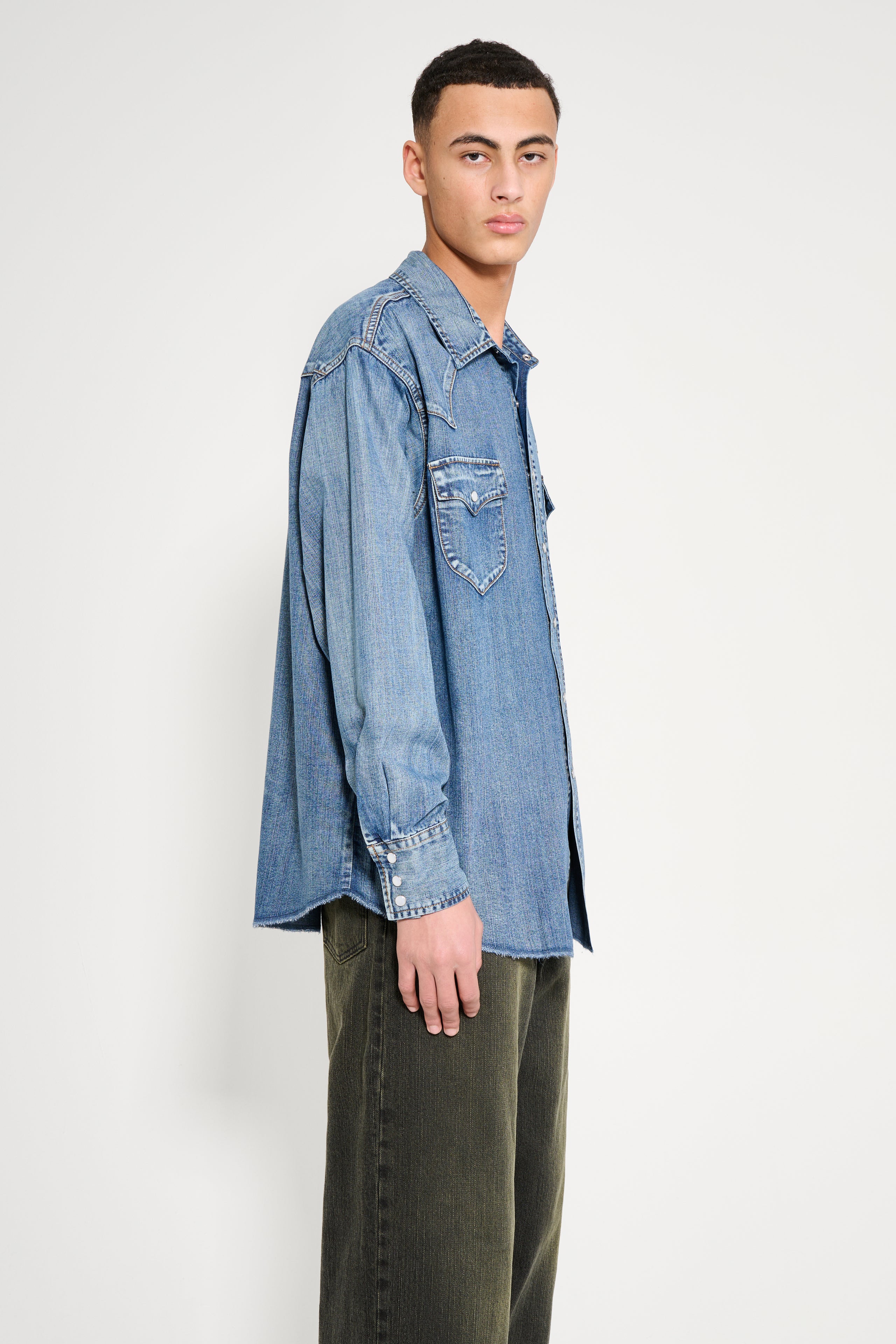 Carter Young Denim Western Shirt Mid Indigo Wash