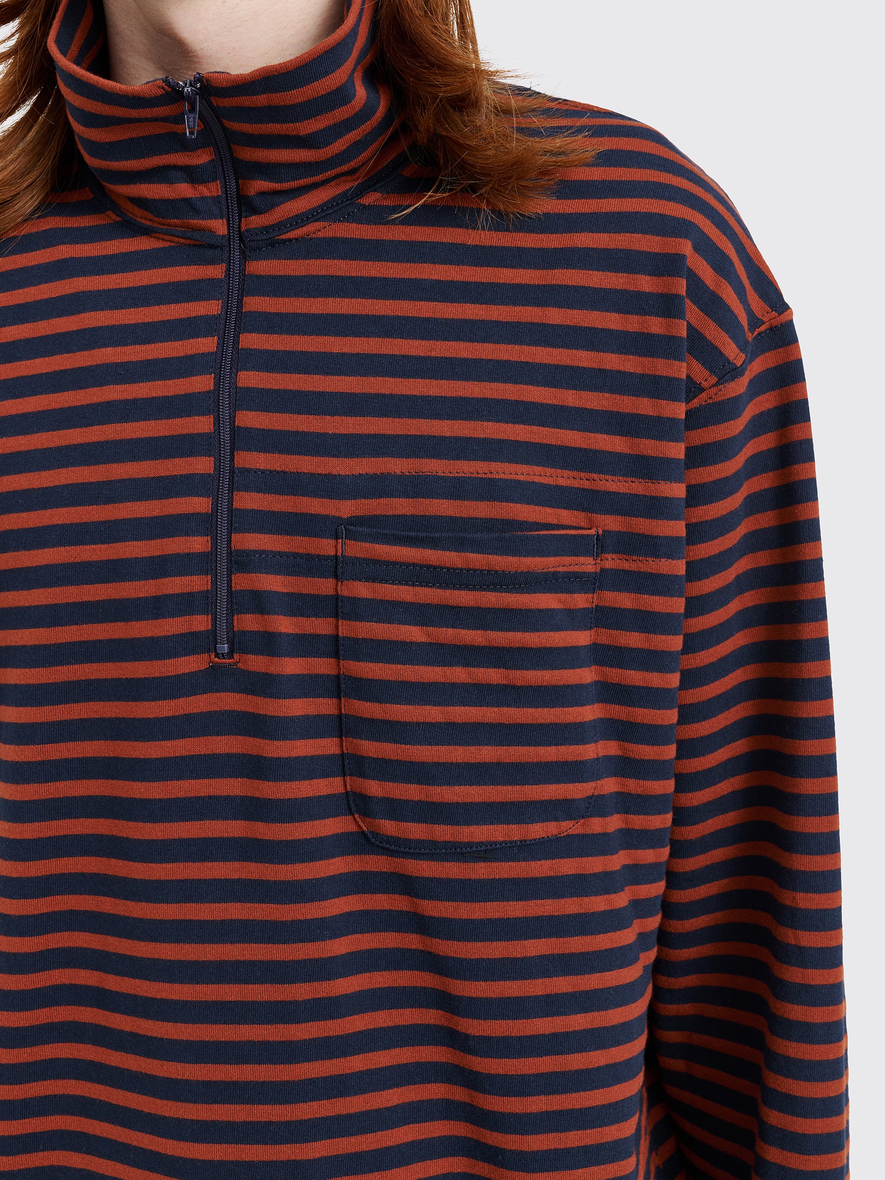 Engineered Garments Zip Mock Neck Sweater Stripe Brown / Navy