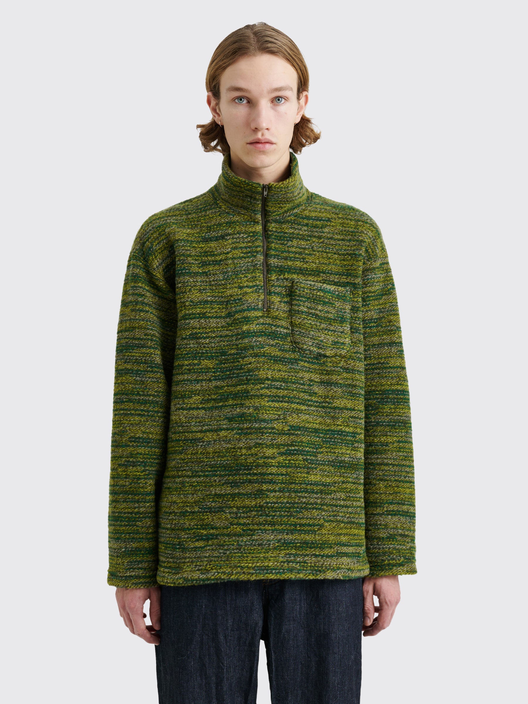 Engineered Garments Zip Mock Neck Knit Sweater Green