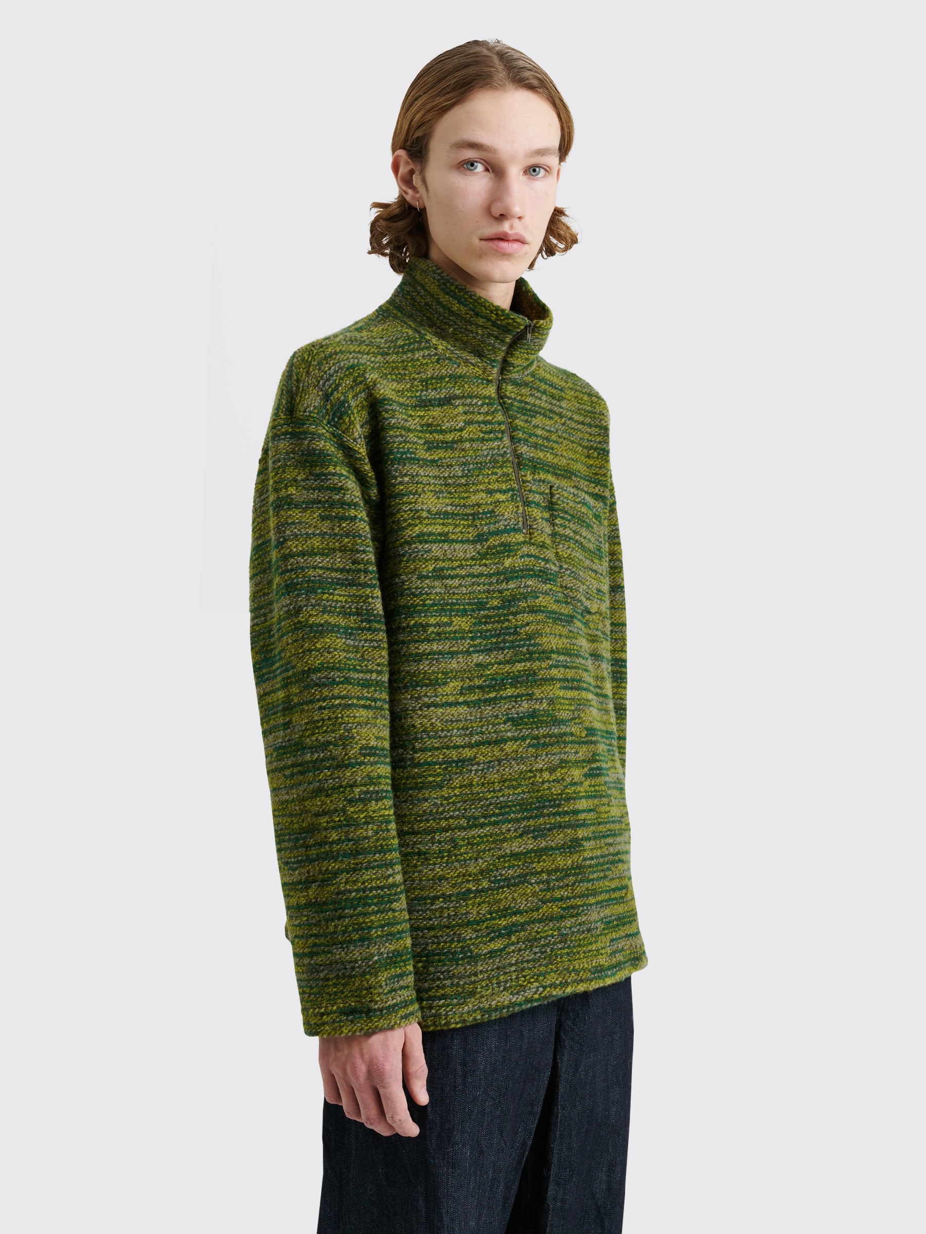 Engineered Garments Zip Mock Neck Knit Sweater Green