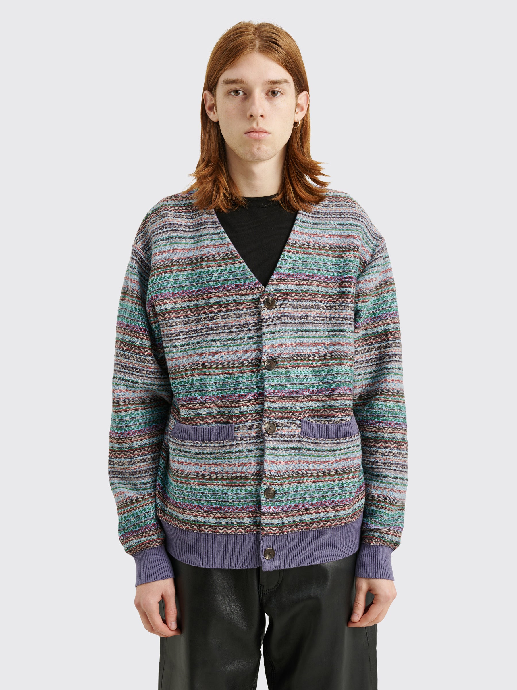 Fucking Awesome Dill Painting Intarsia Cardigan Purple / Multi