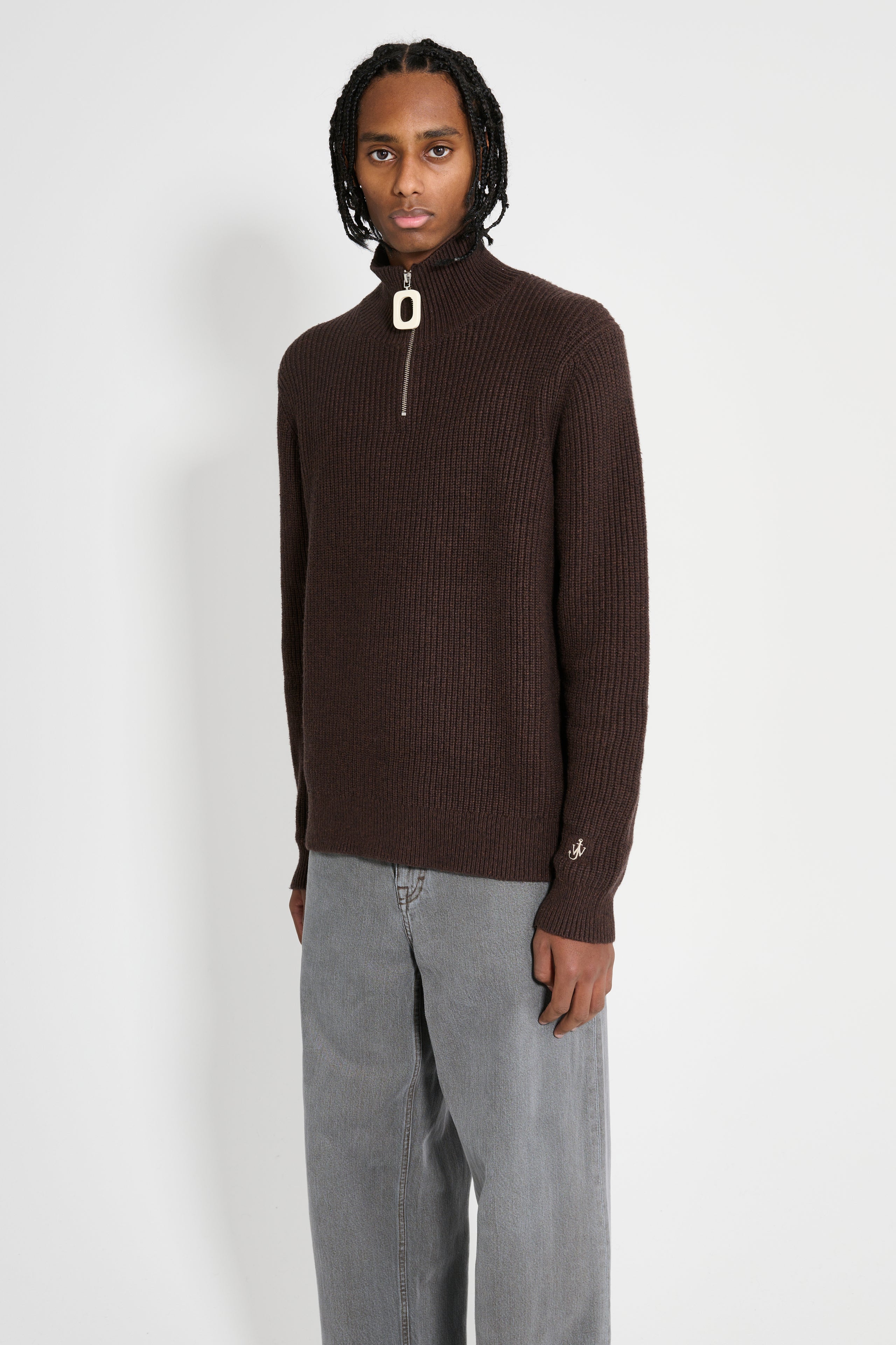 JW Anderson JWA Puller Half Zip Jumper Chocolate Brown