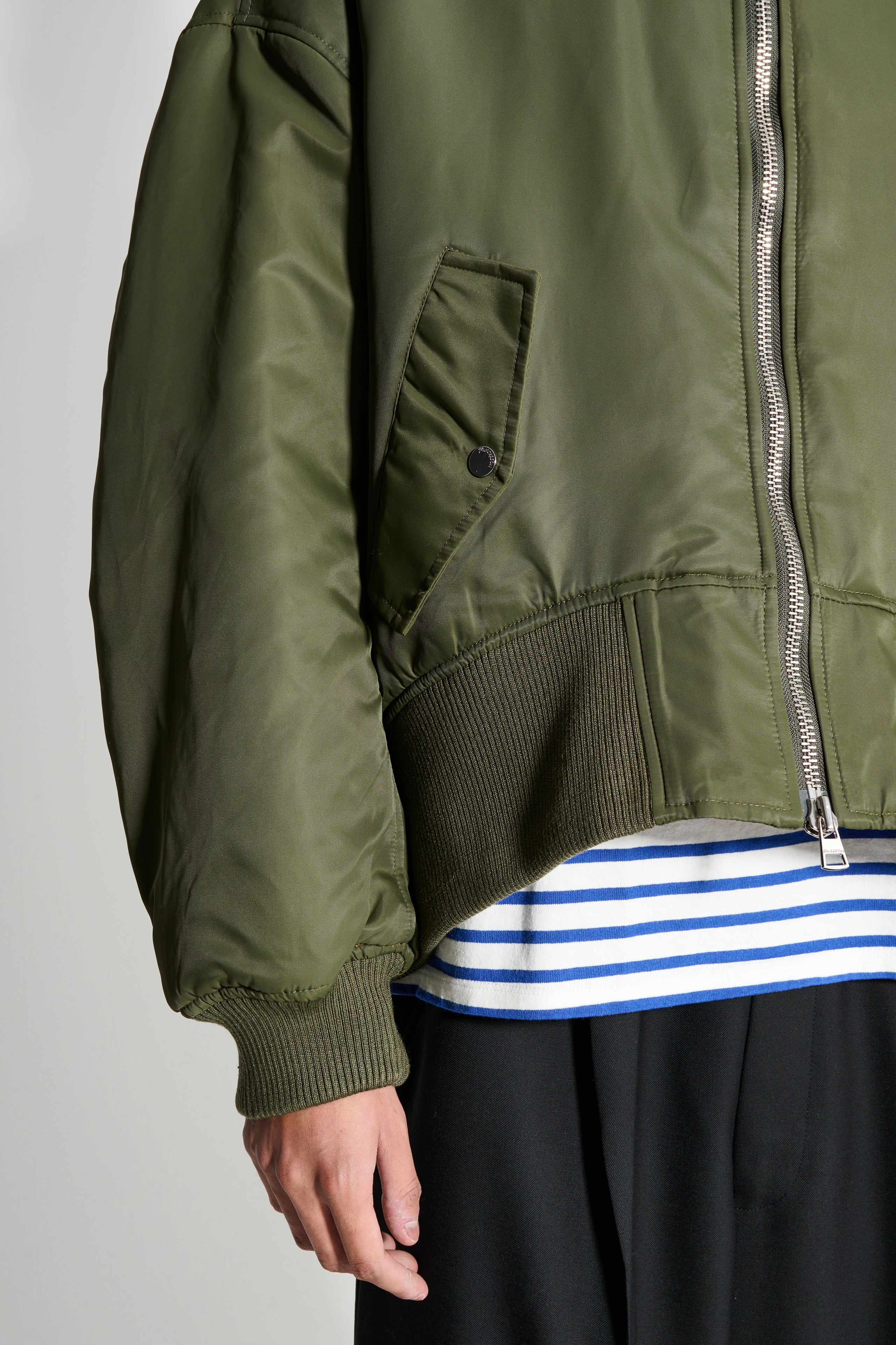 JW Anderson Oversized Curved Hem Bomber Jacket Olive