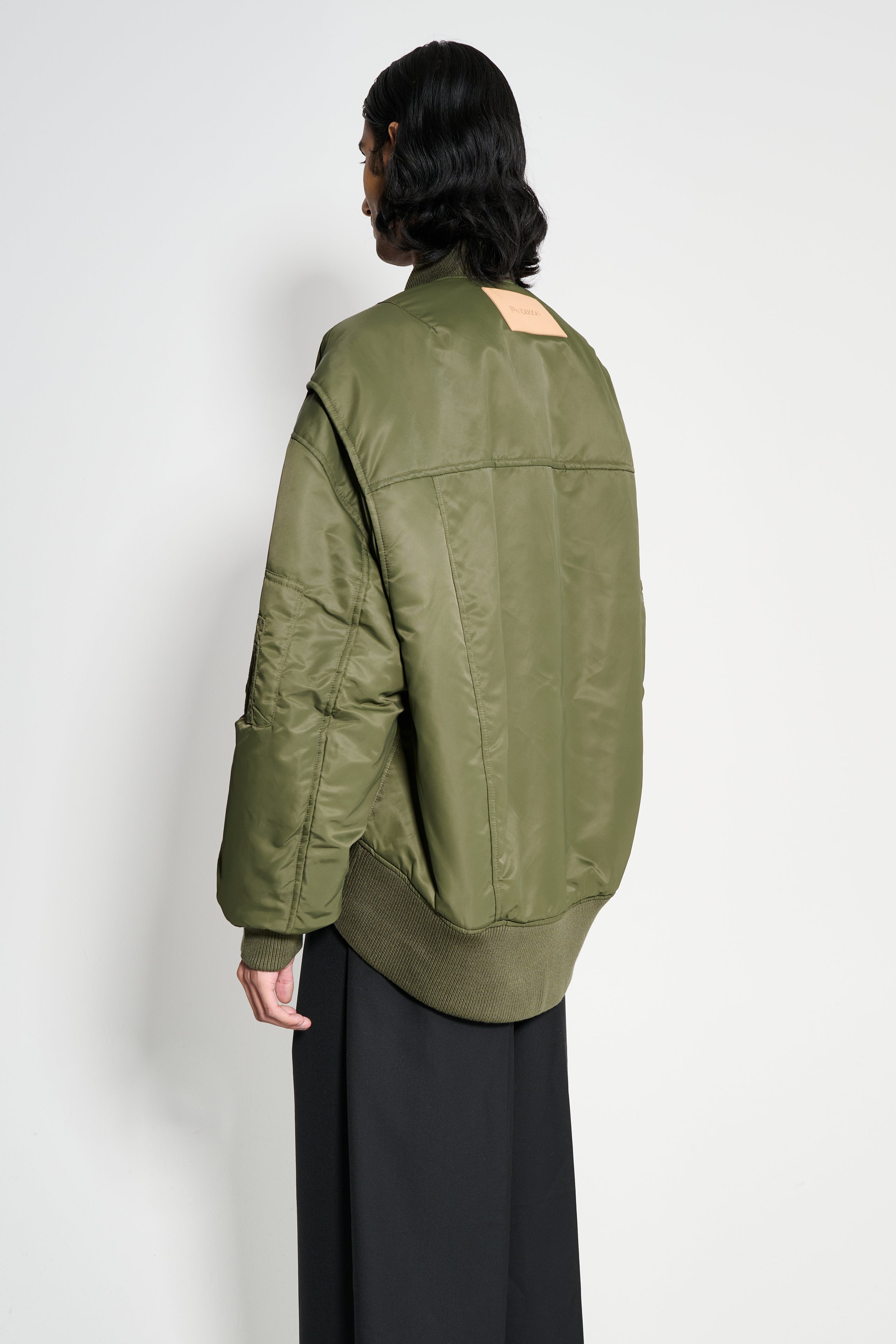 JW Anderson Oversized Curved Hem Bomber Jacket Olive