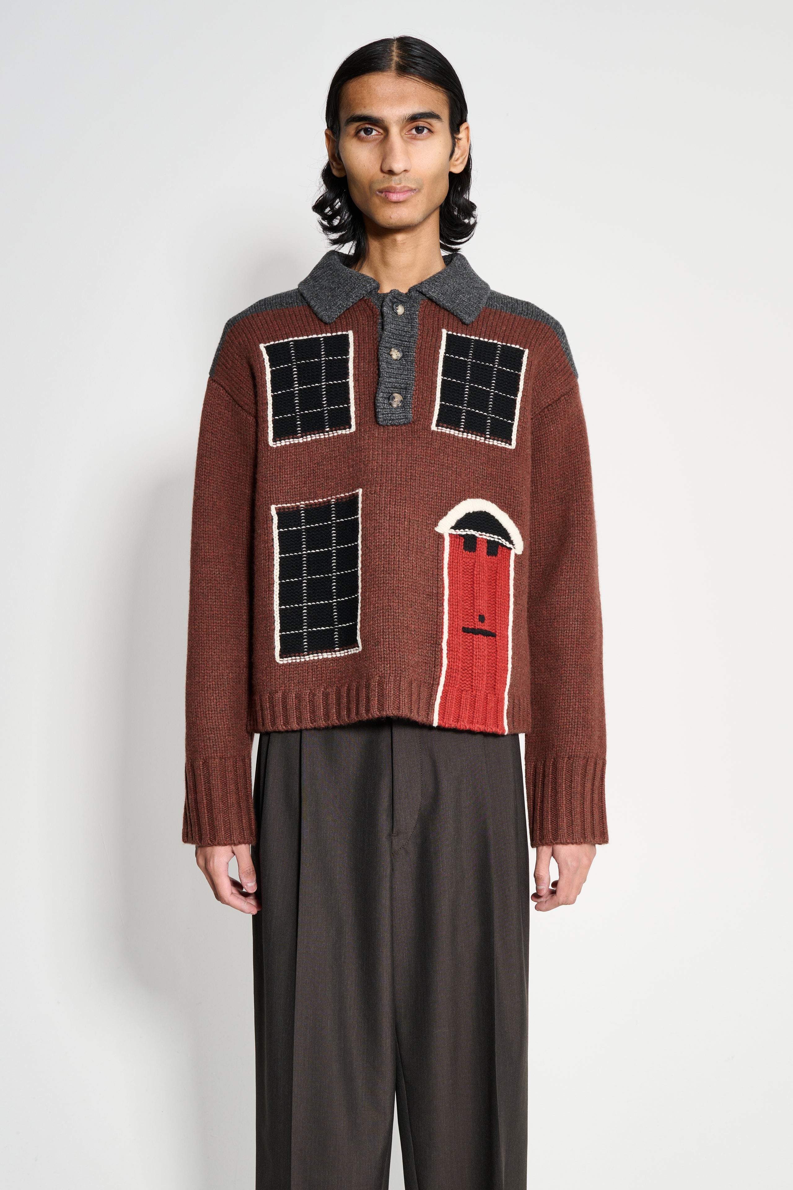 JW Anderson House Polo Jumper Dark Brown