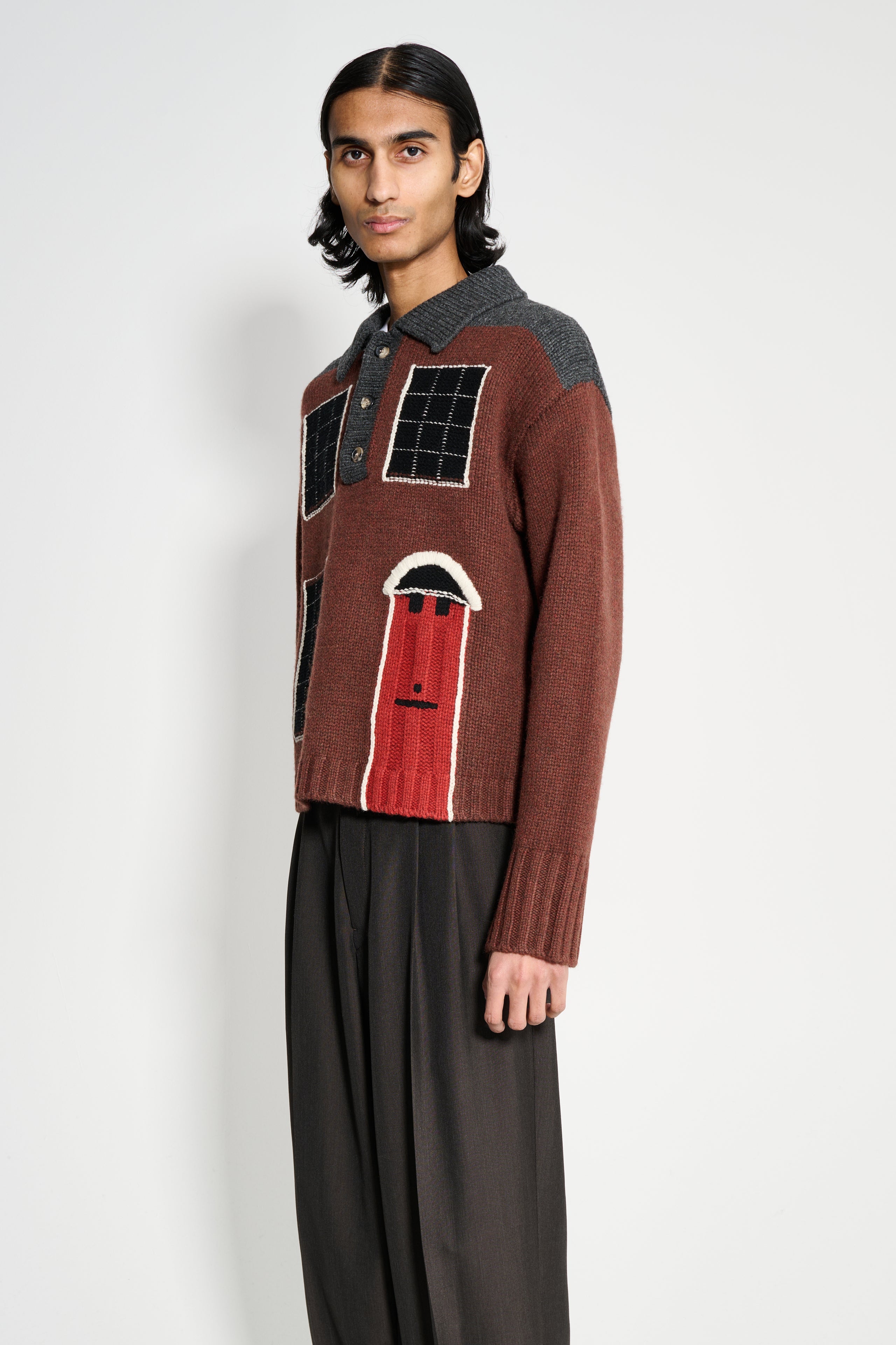 JW Anderson House Polo Jumper Dark Brown