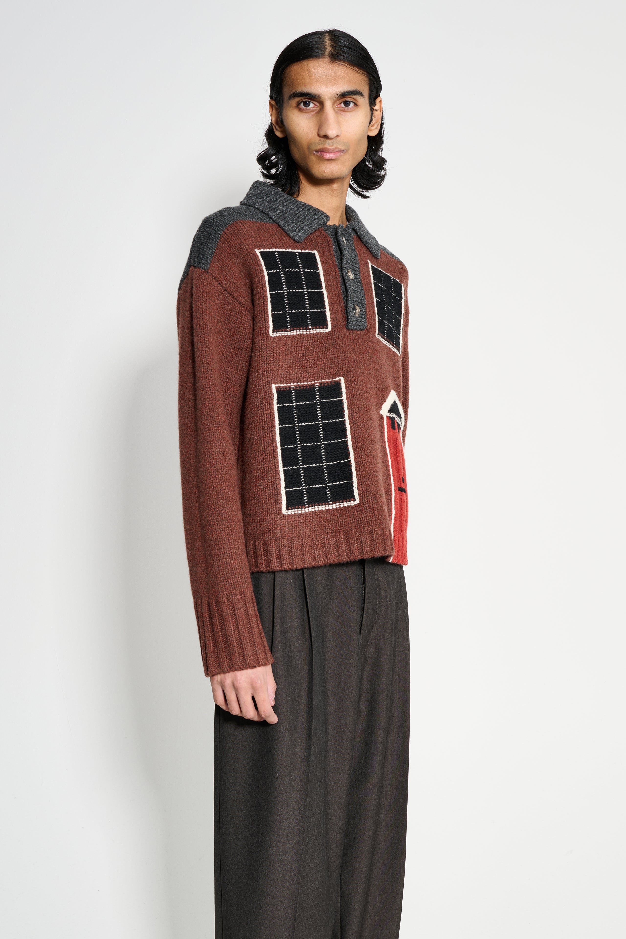 JW Anderson House Polo Jumper Dark Brown