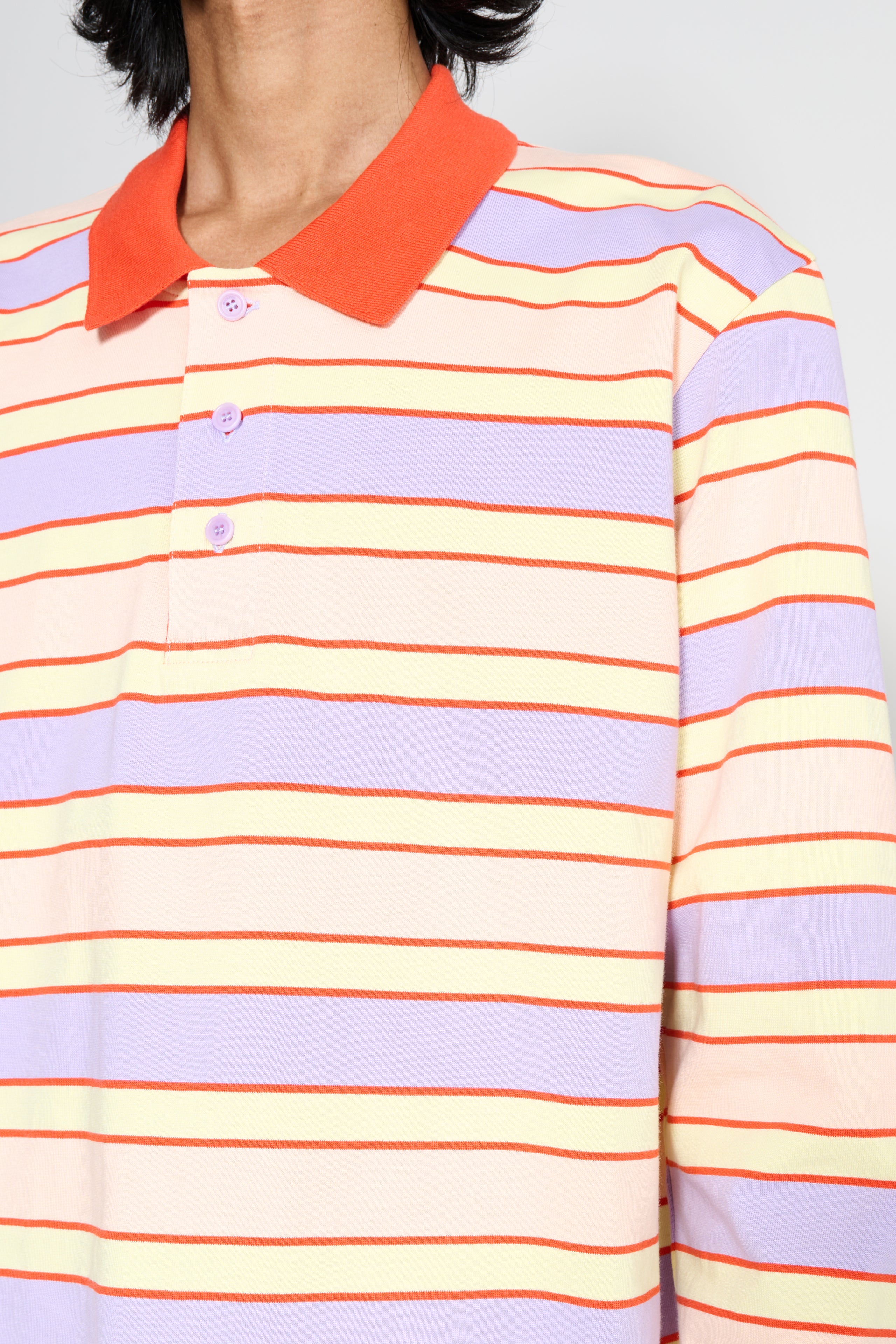 JW Anderson Striped Contrast Trim LS Polo Top Pink / Multi