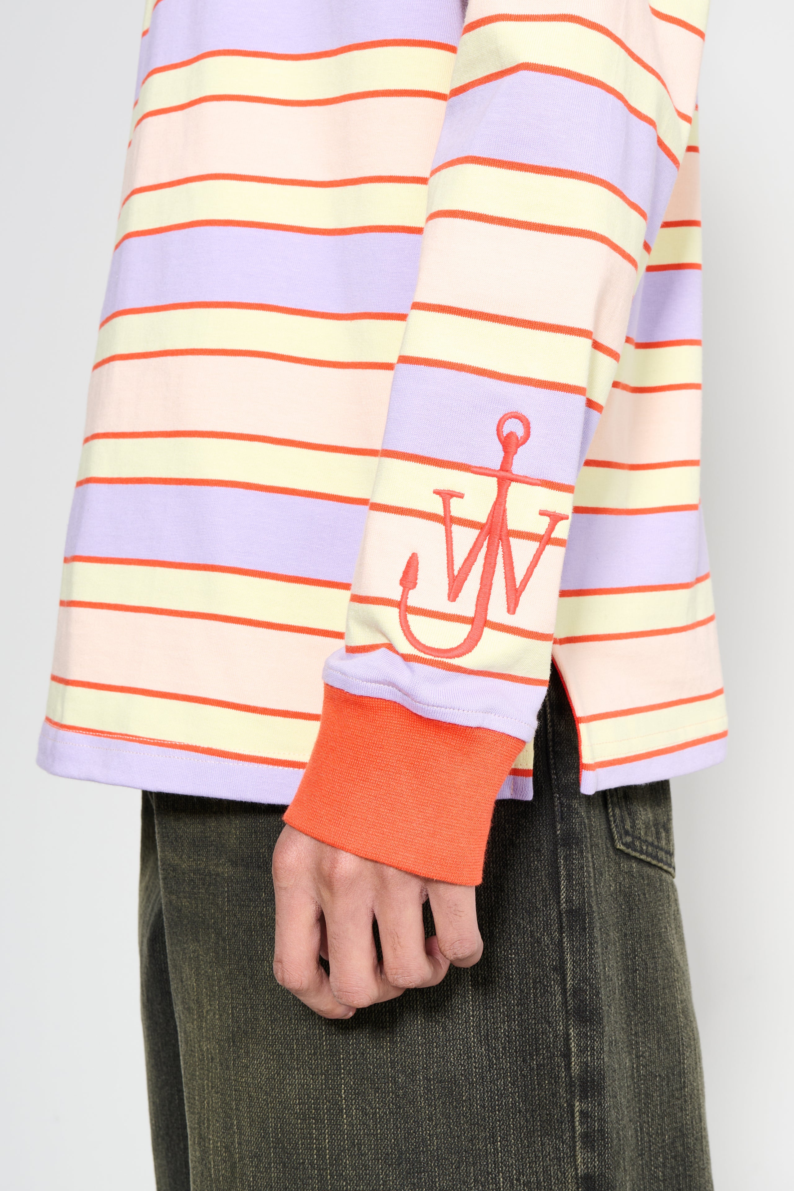 JW Anderson Striped Contrast Trim LS Polo Top Pink / Multi