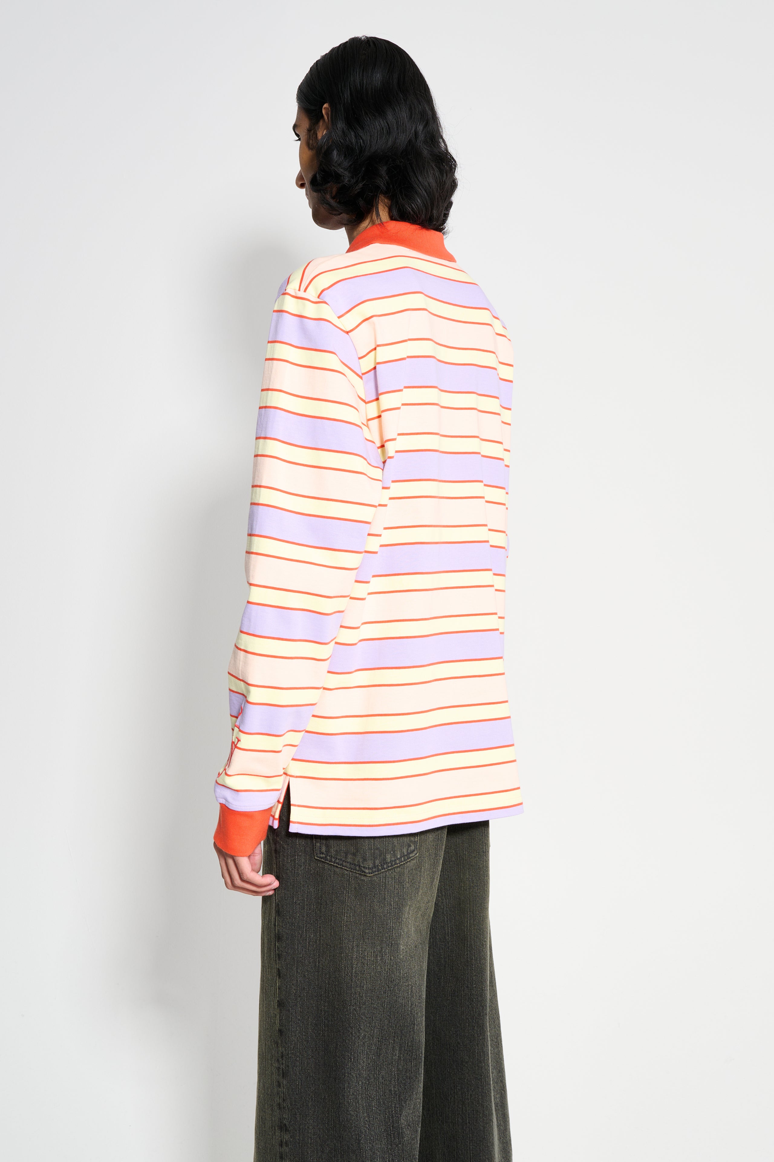 JW Anderson Striped Contrast Trim LS Polo Top Pink / Multi