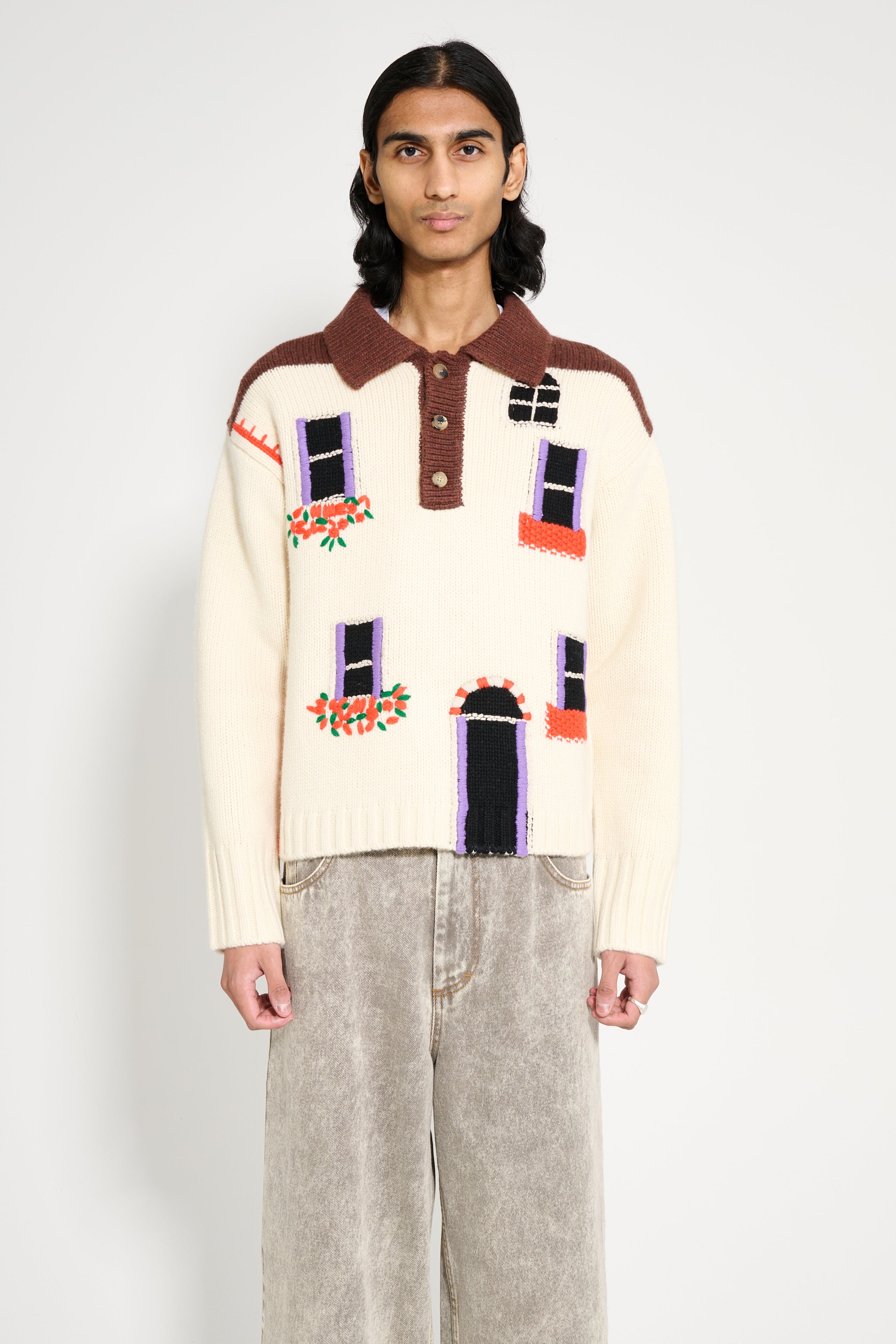 JW Anderson House Polo Jumper Flax