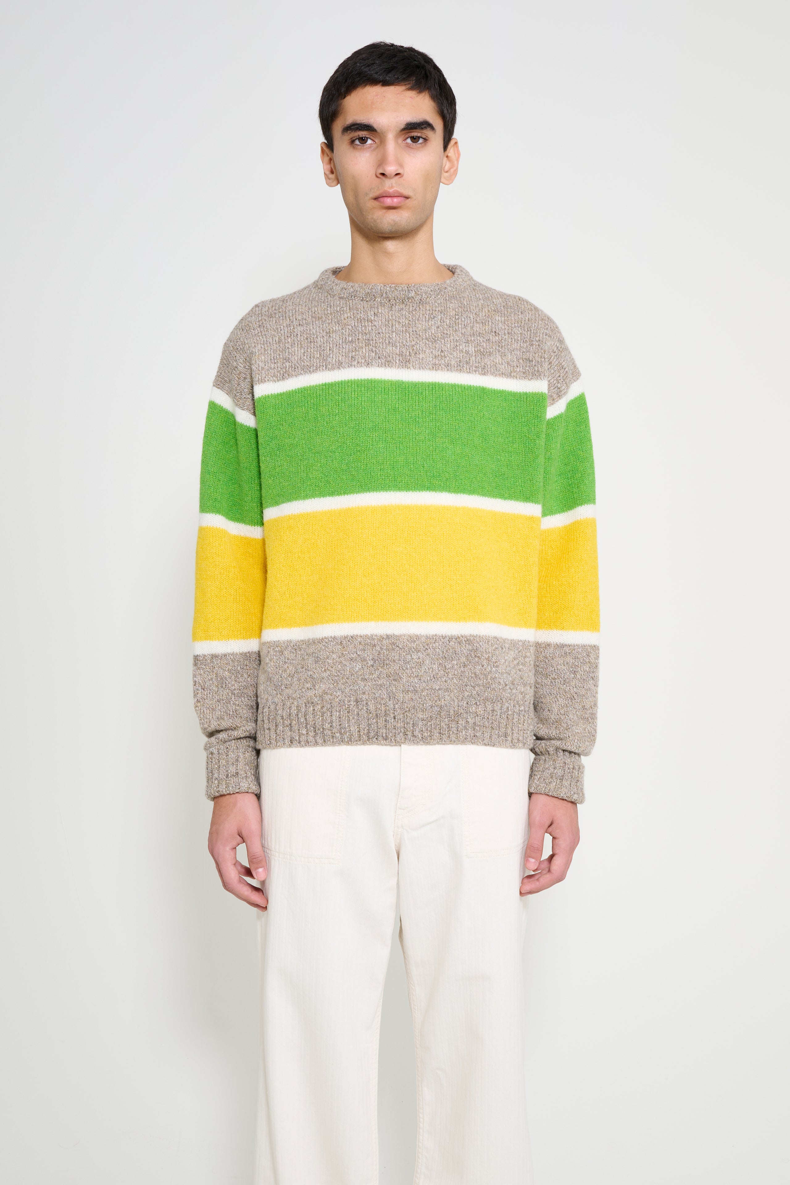 JW Anderson Stripe Crew Neck Jumper Beige Melange