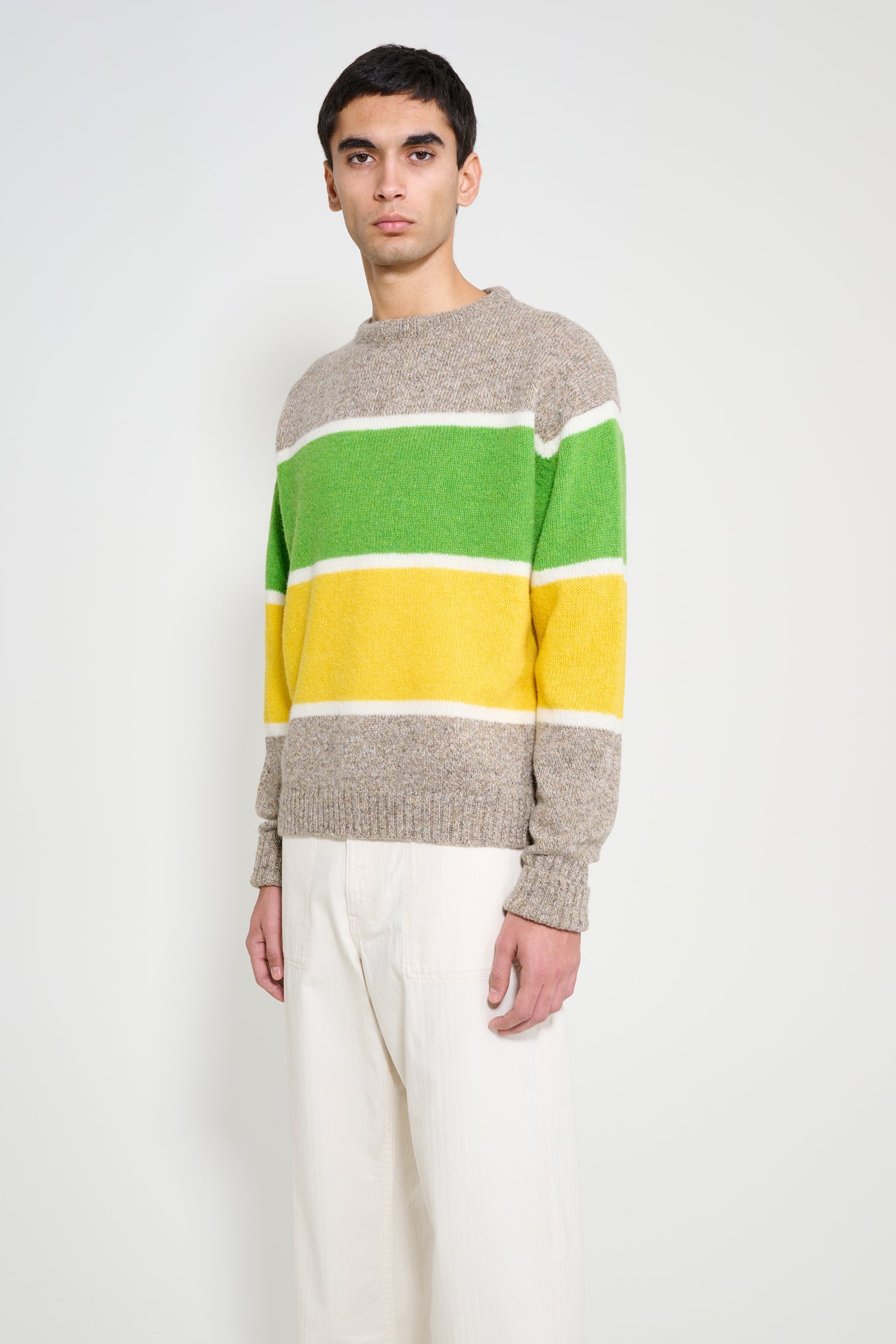 JW Anderson Stripe Crew Neck Jumper Beige Melange